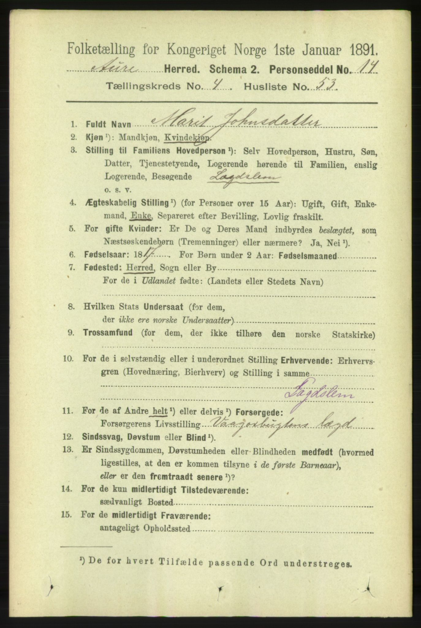 RA, 1891 census for 1569 Aure, 1891, p. 2395
