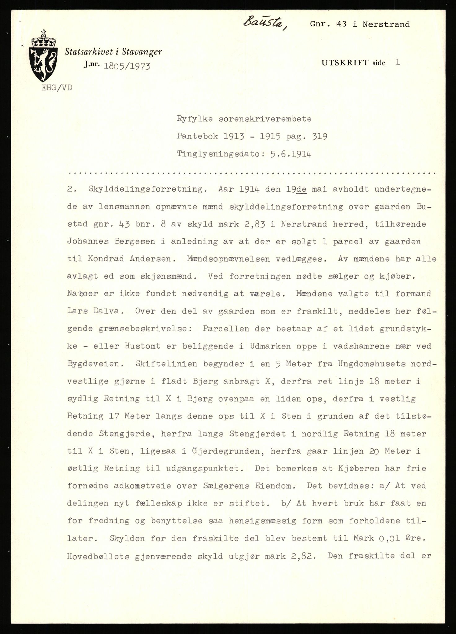 Statsarkivet i Stavanger, AV/SAST-A-101971/03/Y/Yj/L0006: Avskrifter sortert etter gårdsnavn: Bakke - Baustad, 1750-1930, p. 651