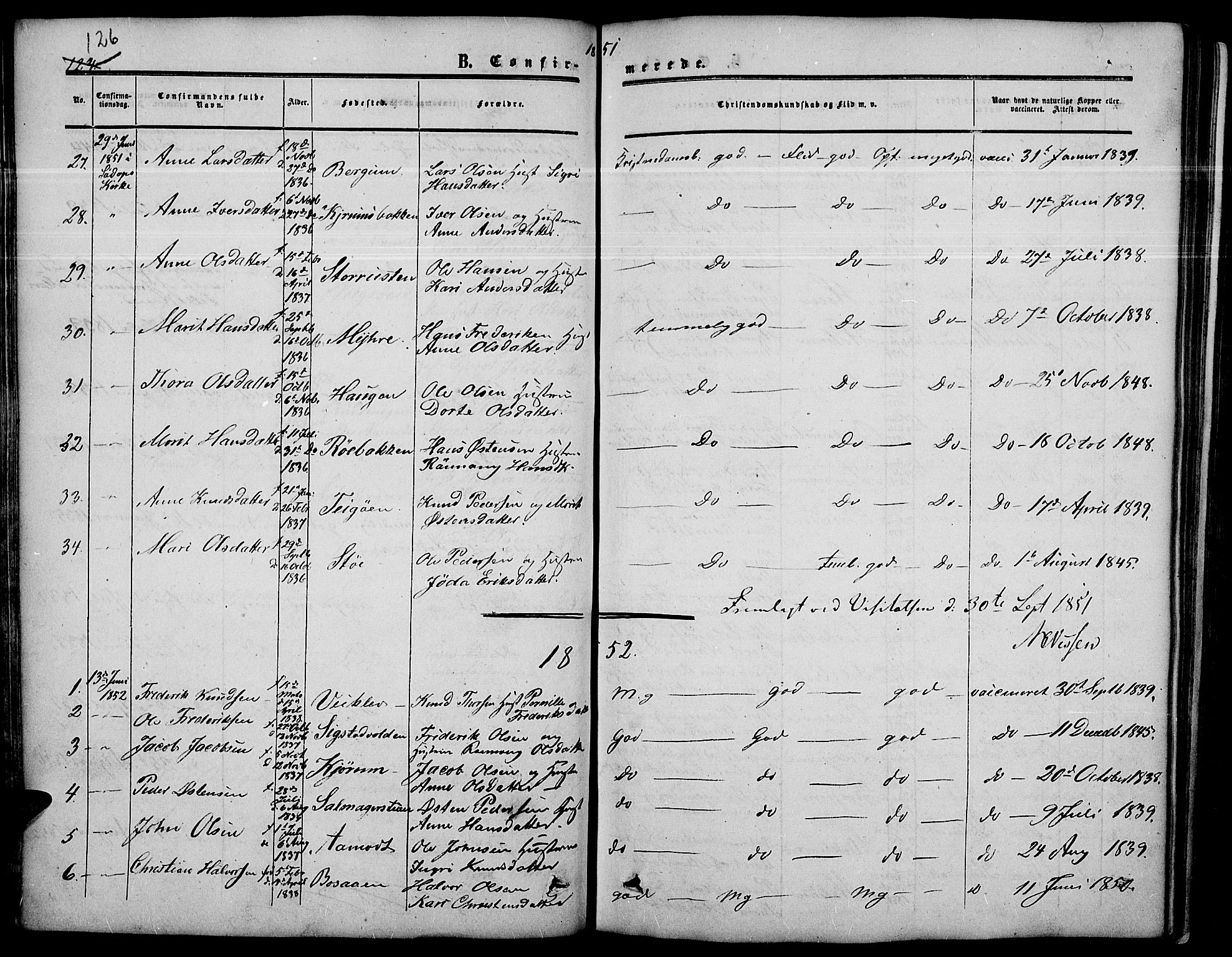 Nord-Fron prestekontor, SAH/PREST-080/H/Ha/Hab/L0003: Parish register (copy) no. 3, 1851-1886, p. 126