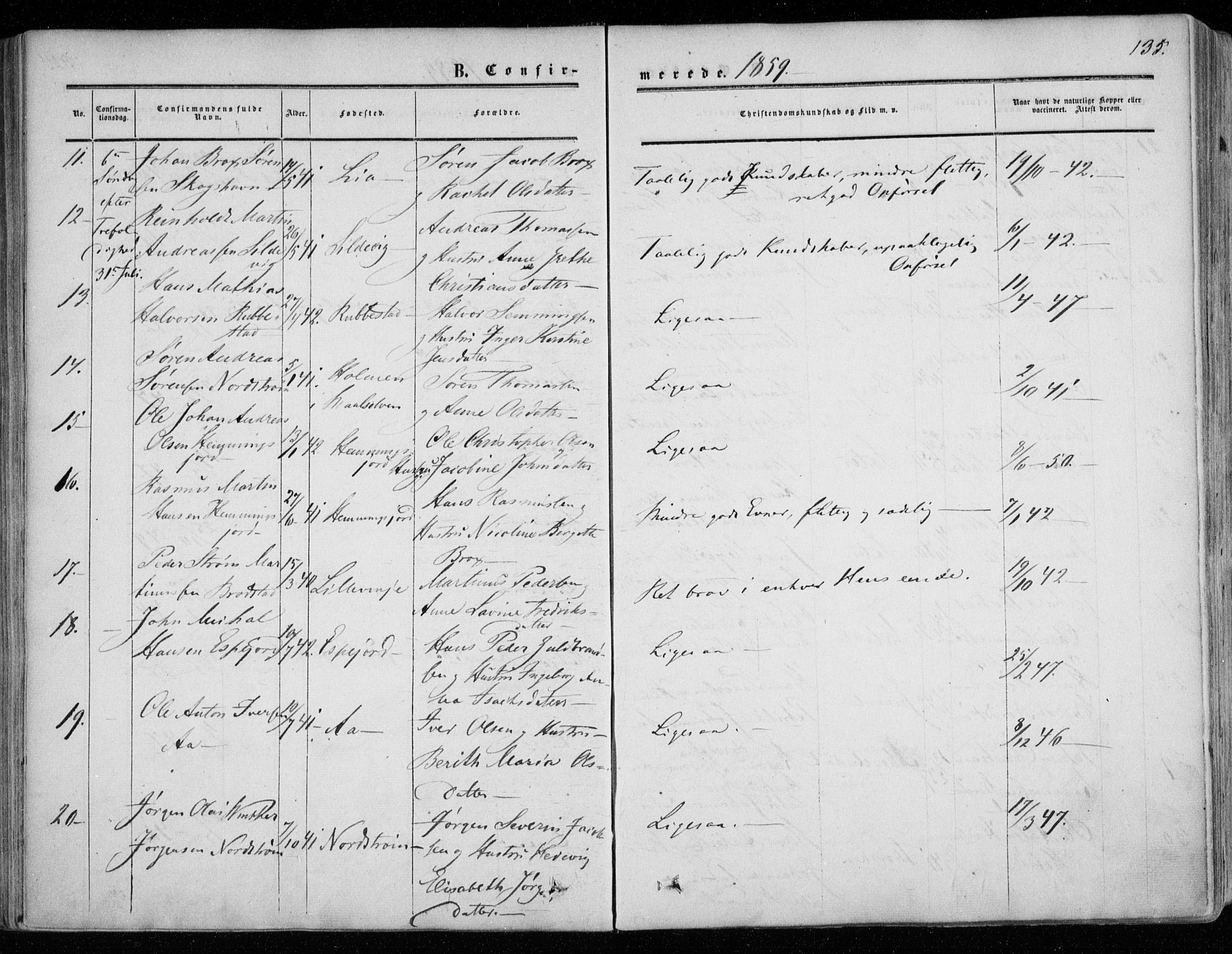 Tranøy sokneprestkontor, SATØ/S-1313/I/Ia/Iaa/L0007kirke: Parish register (official) no. 7, 1856-1866, p. 135