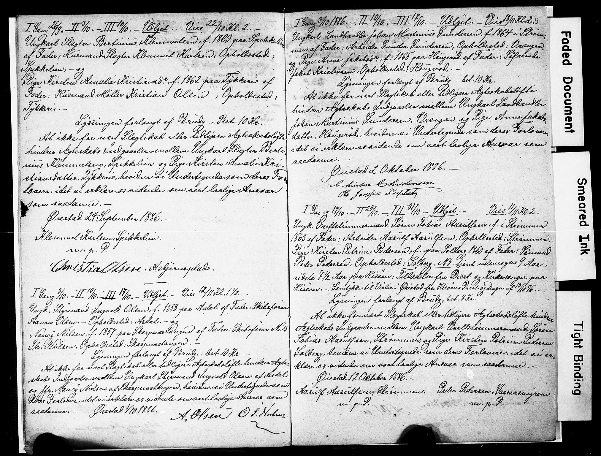 Øyestad sokneprestkontor, AV/SAK-1111-0049/F/Fe/L0004: Best man's statements no. A VI 22, 1885-1886, p. 15