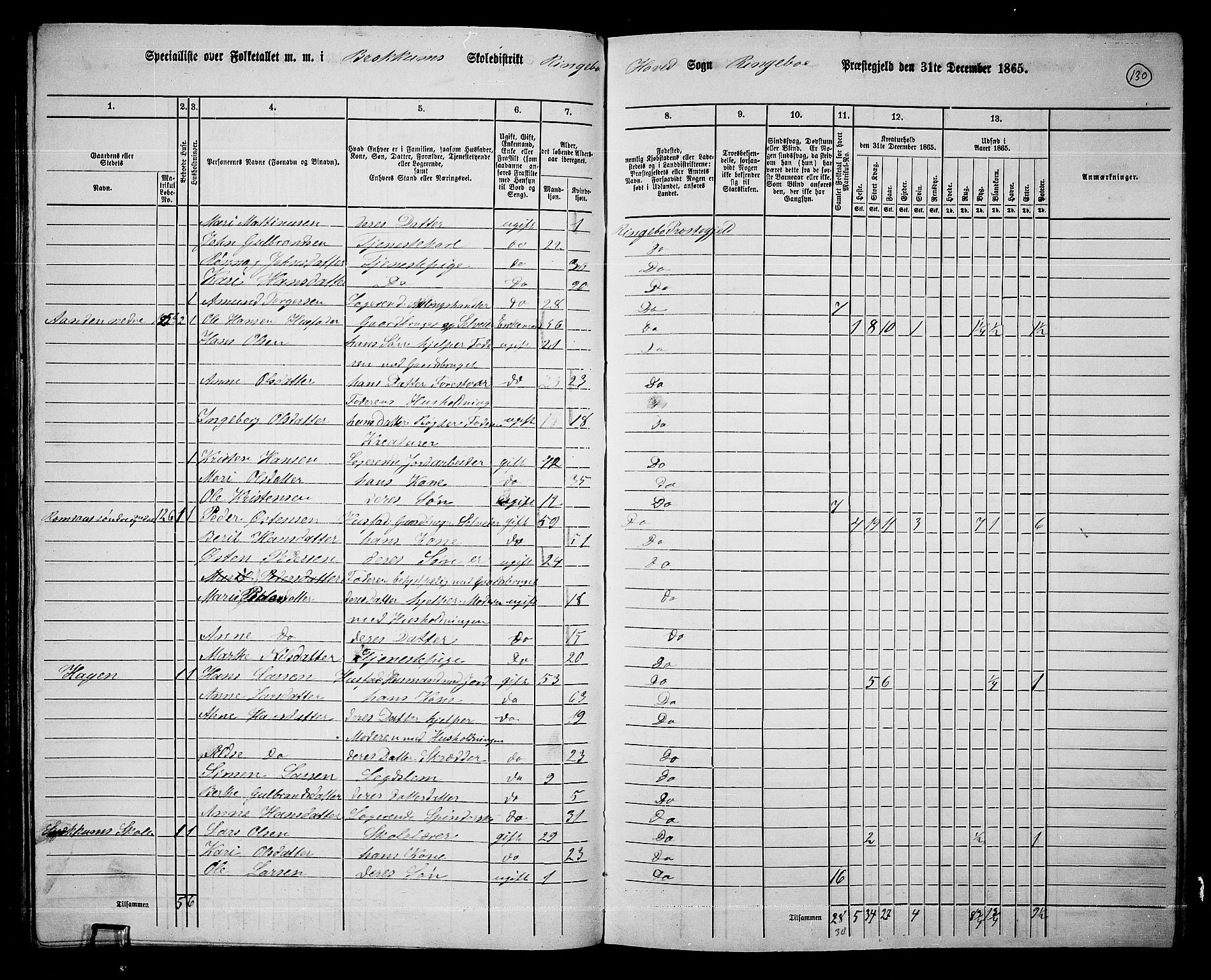 RA, 1865 census for Ringebu, 1865, p. 108