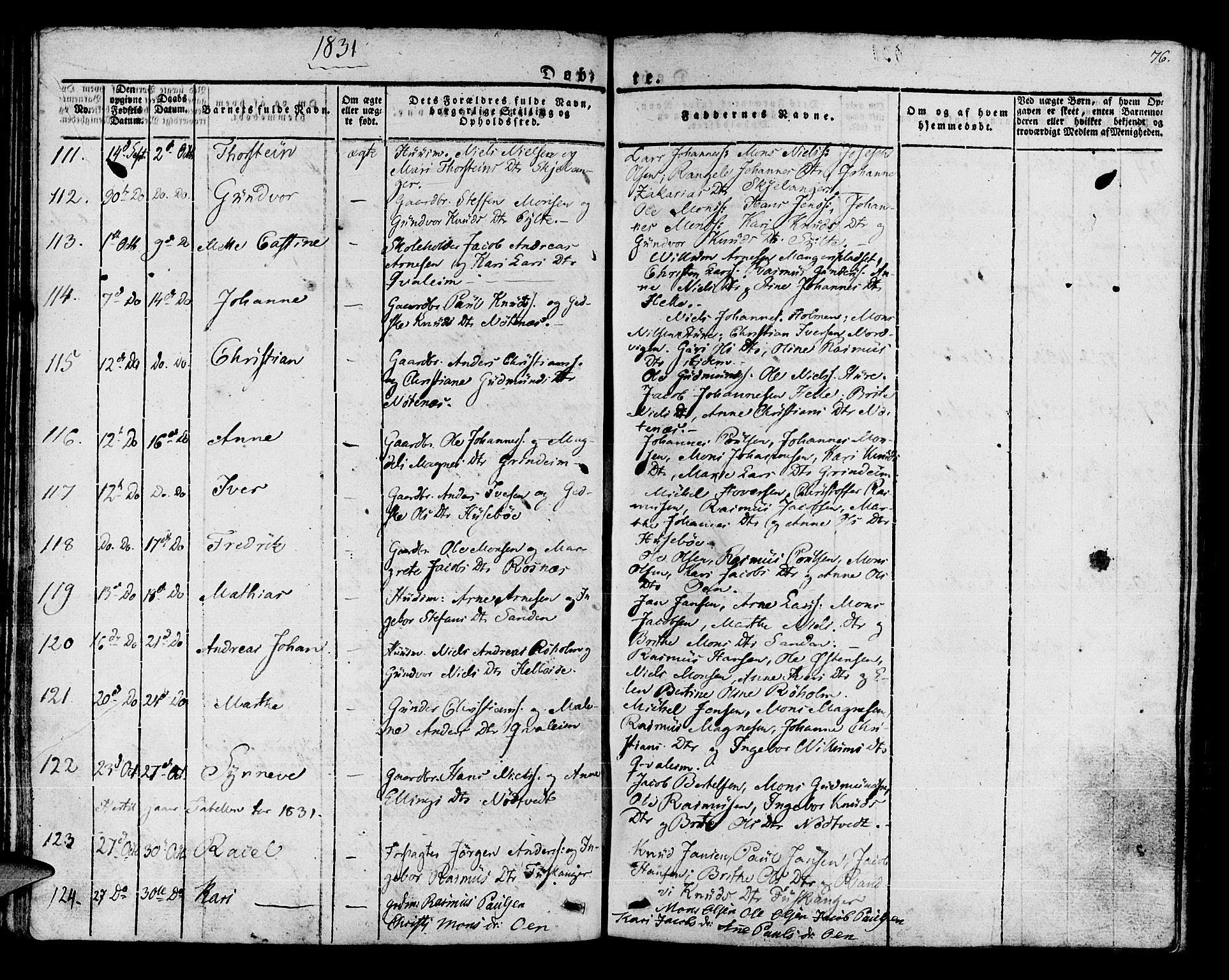 Manger sokneprestembete, SAB/A-76801/H/Haa: Parish register (official) no. A 4, 1824-1838, p. 76