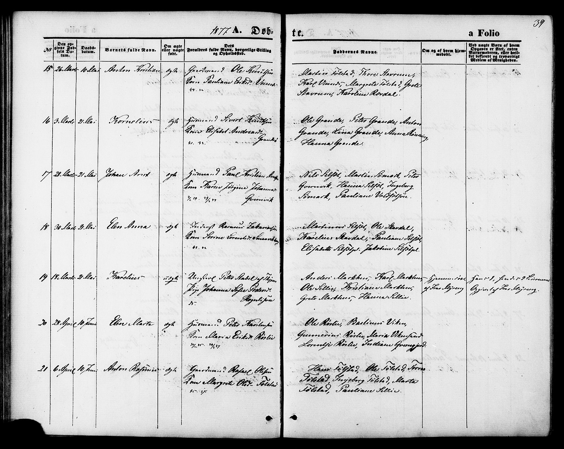 Ministerialprotokoller, klokkerbøker og fødselsregistre - Nord-Trøndelag, AV/SAT-A-1458/744/L0419: Parish register (official) no. 744A03, 1867-1881, p. 39