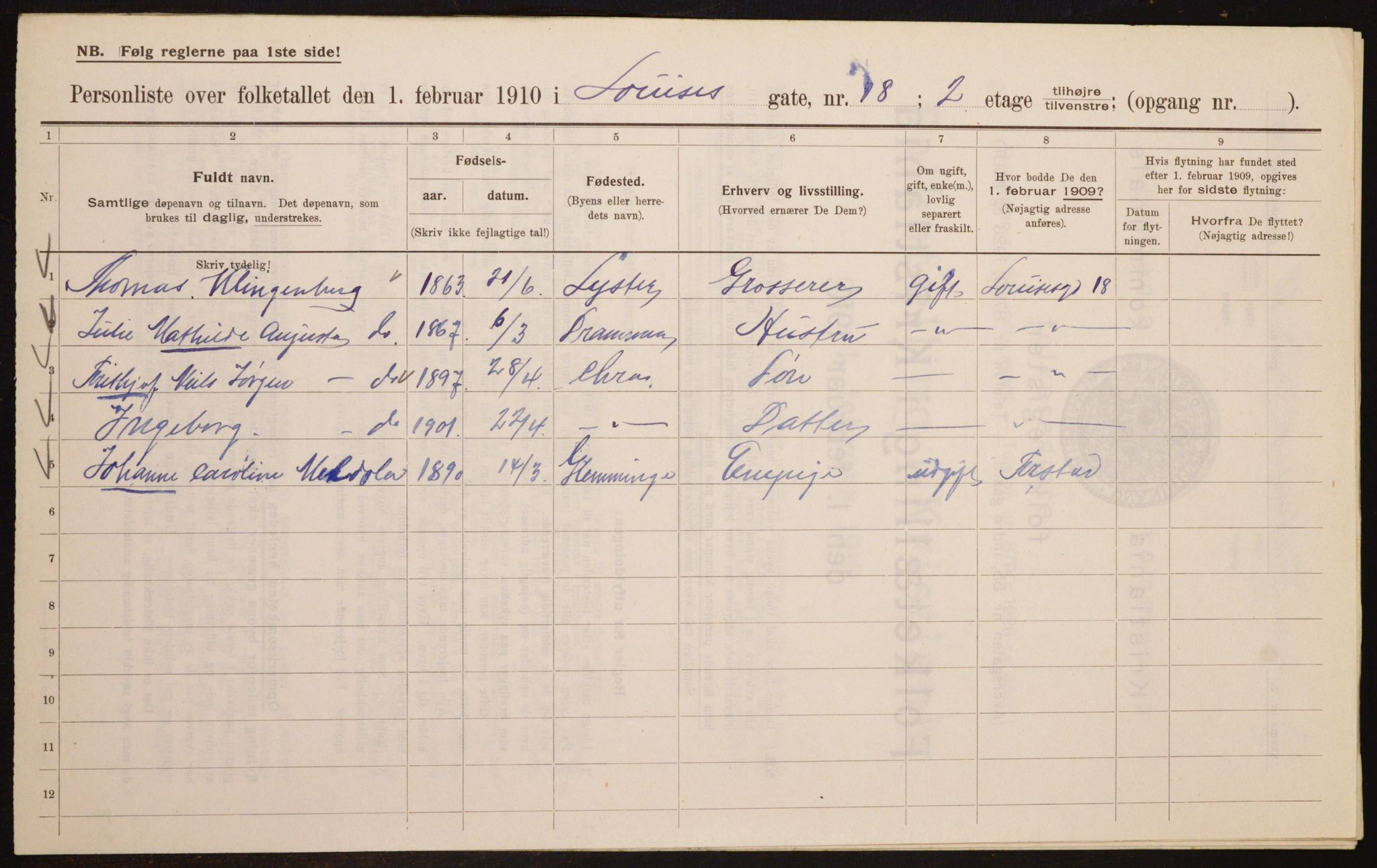 OBA, Municipal Census 1910 for Kristiania, 1910, p. 56391