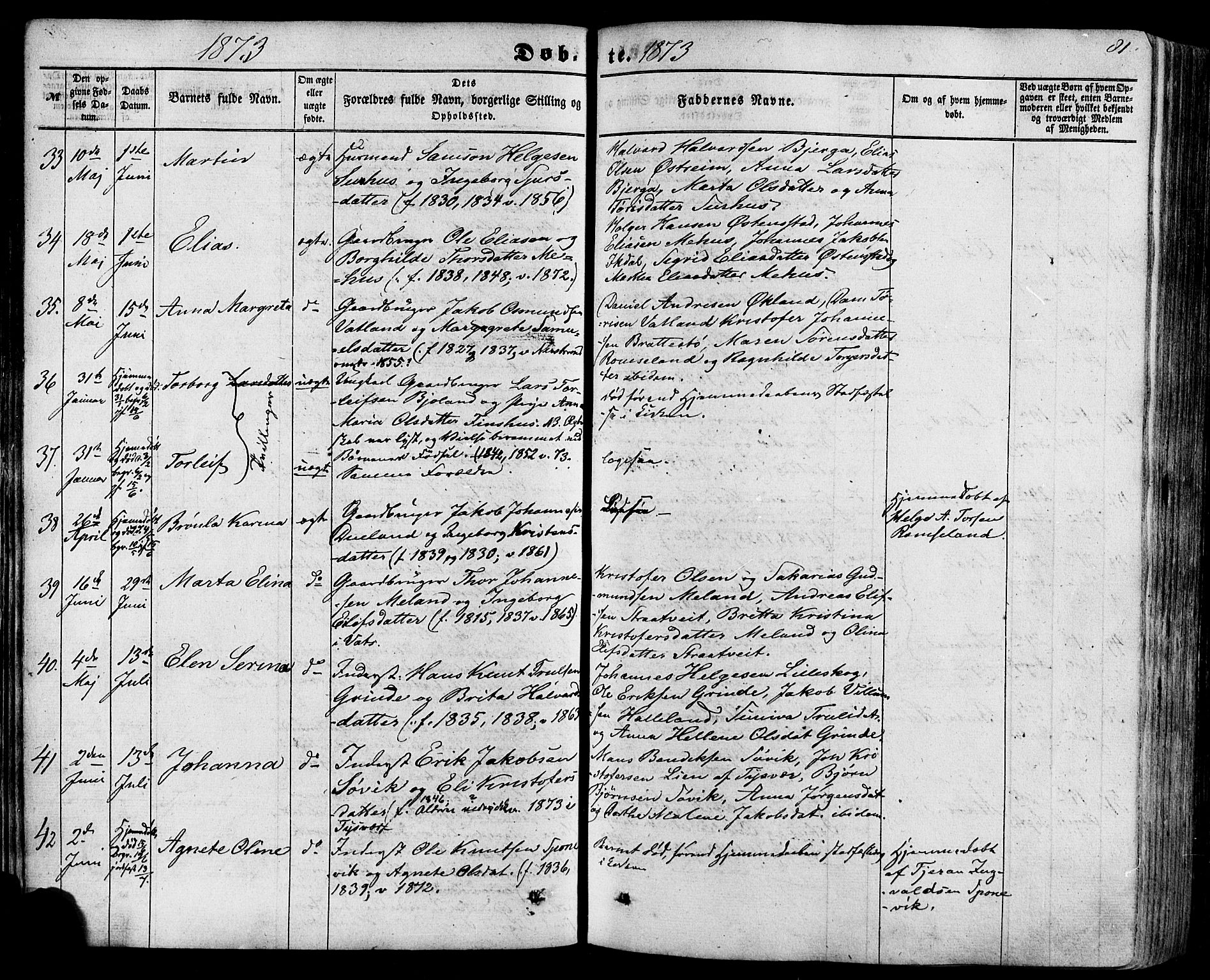 Skjold sokneprestkontor, AV/SAST-A-101847/H/Ha/Haa/L0008: Parish register (official) no. A 8, 1856-1882, p. 81