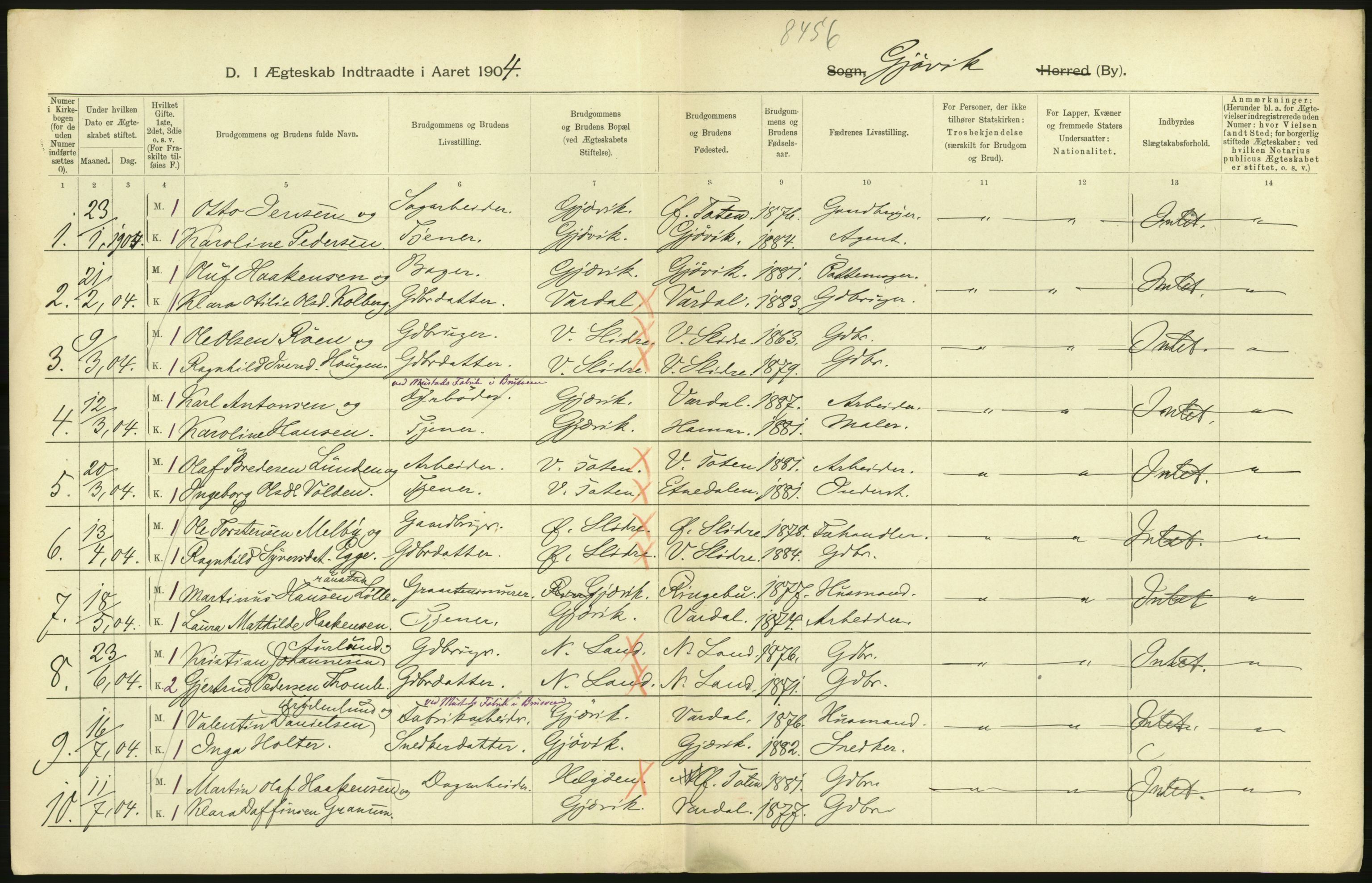 Statistisk sentralbyrå, Sosiodemografiske emner, Befolkning, AV/RA-S-2228/D/Df/Dfa/Dfab/L0006: Kristians amt: Fødte, gifte, døde, 1904, p. 846