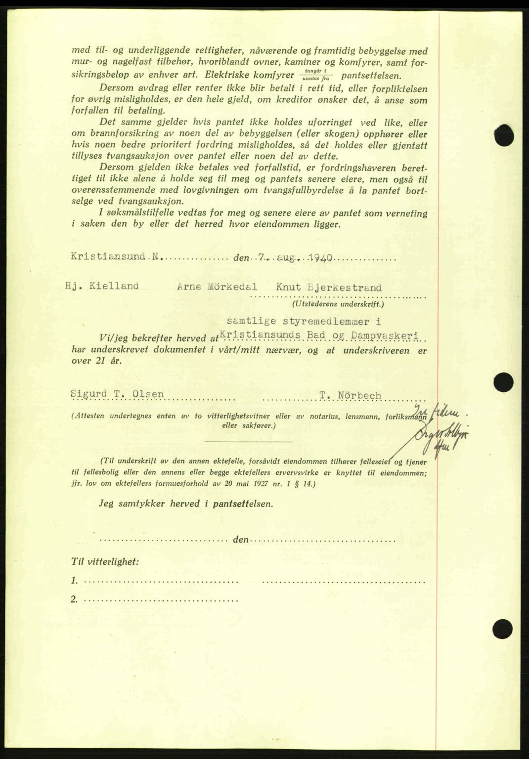 Kristiansund byfogd, AV/SAT-A-4587/A/27: Mortgage book no. 33, 1939-1941, Diary no: : 255/1940