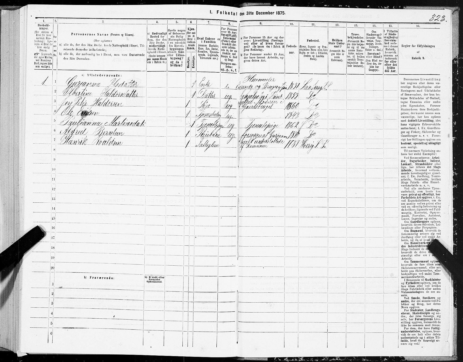 SAT, 1875 census for 1729P Inderøy, 1875, p. 2323