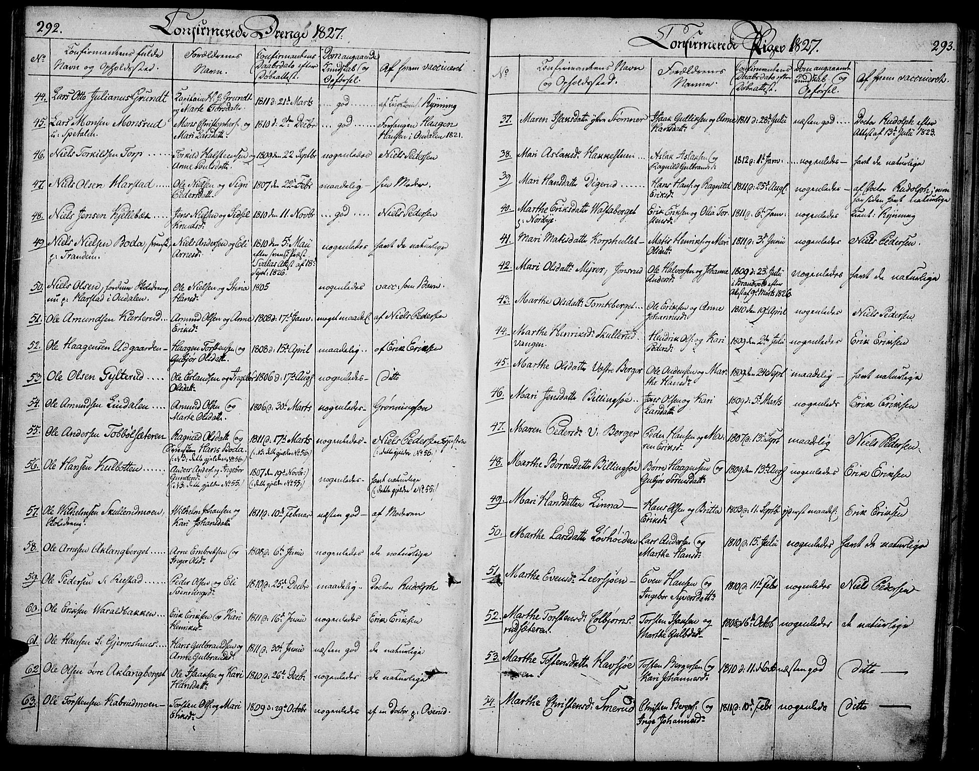 Vinger prestekontor, SAH/PREST-024/H/Ha/Hab/L0002: Parish register (copy) no. 2, 1818-1834, p. 292-293