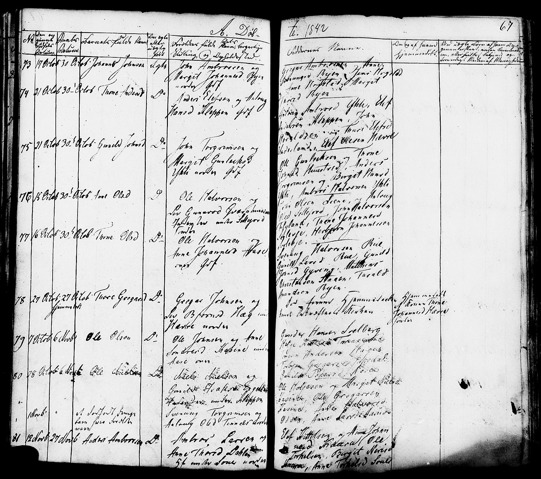 Heddal kirkebøker, SAKO/A-268/F/Fa/L0006: Parish register (official) no. I 6, 1837-1854, p. 67