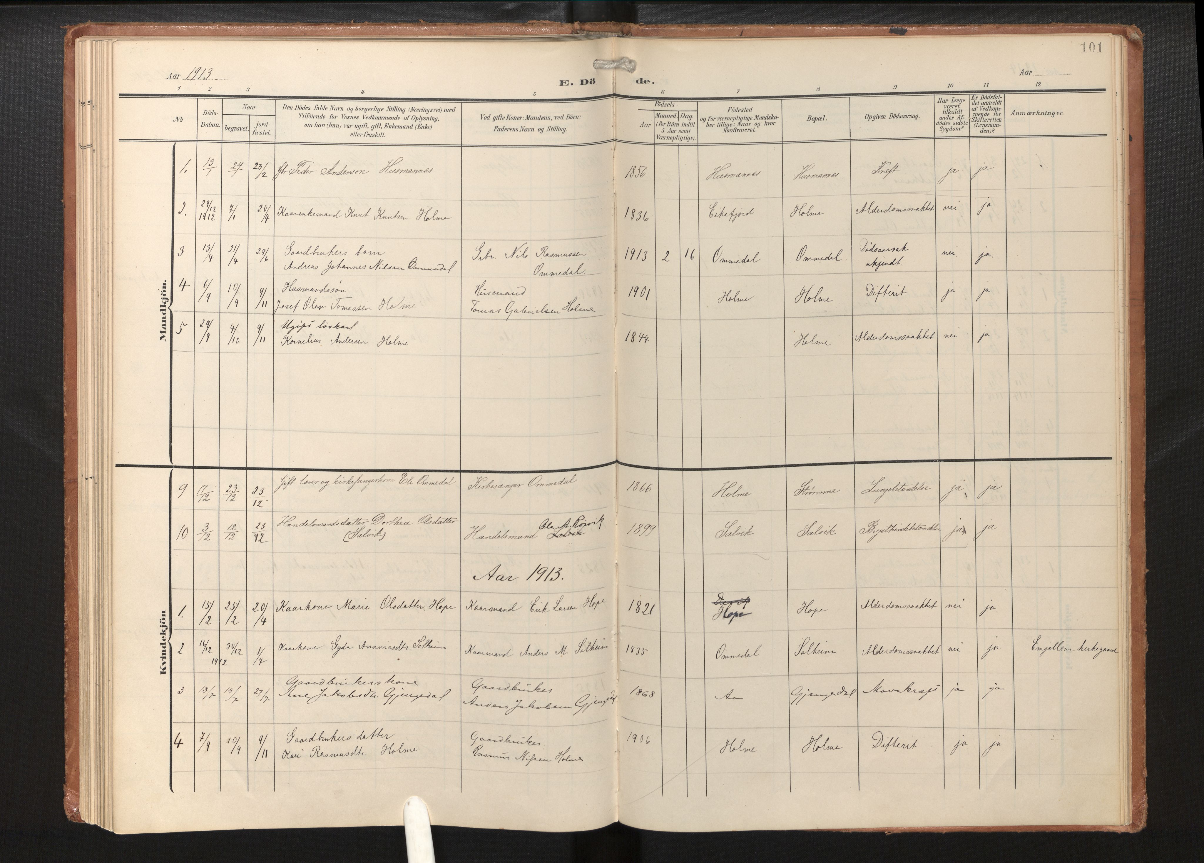 Gloppen sokneprestembete, SAB/A-80101/H/Haa/Haae/L0002: Parish register (official) no. E 2, 1904-1925, p. 100b-101a