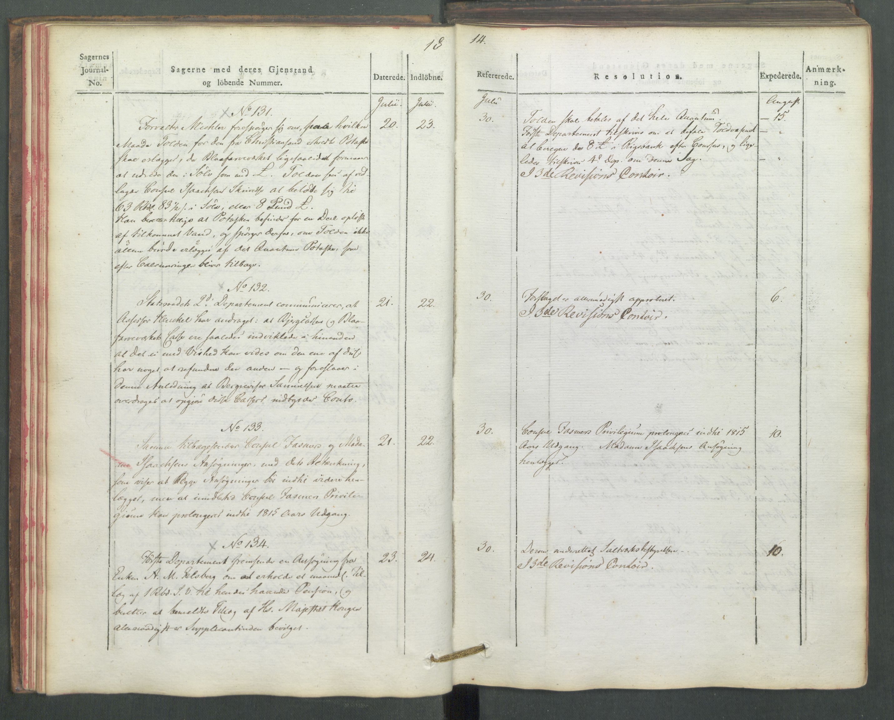 Departementene i 1814, AV/RA-S-3899/Fe/L0054: Journal, 1814