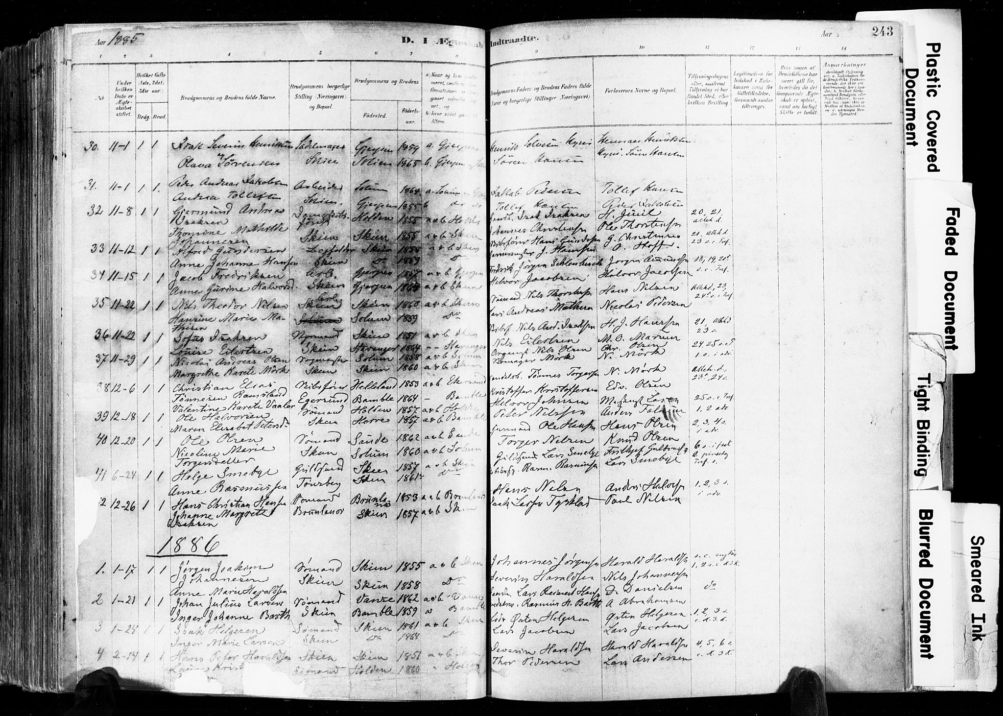 Skien kirkebøker, SAKO/A-302/F/Fa/L0009: Parish register (official) no. 9, 1878-1890, p. 243