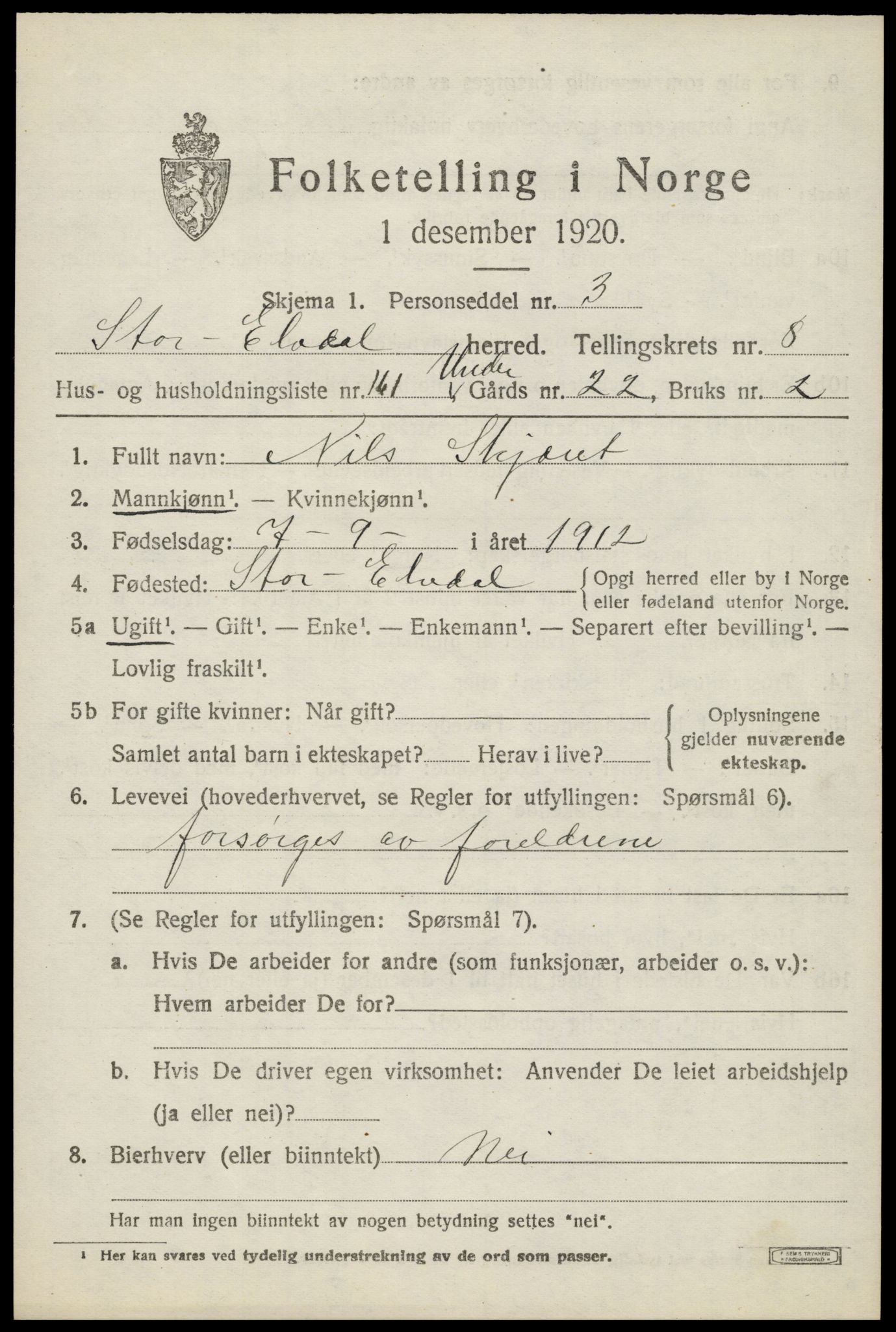SAH, 1920 census for Stor-Elvdal, 1920, p. 8440