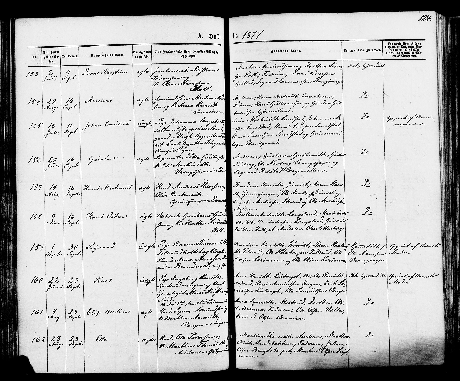 Vinger prestekontor, SAH/PREST-024/H/Ha/Haa/L0012: Parish register (official) no. 12, 1871-1880, p. 124
