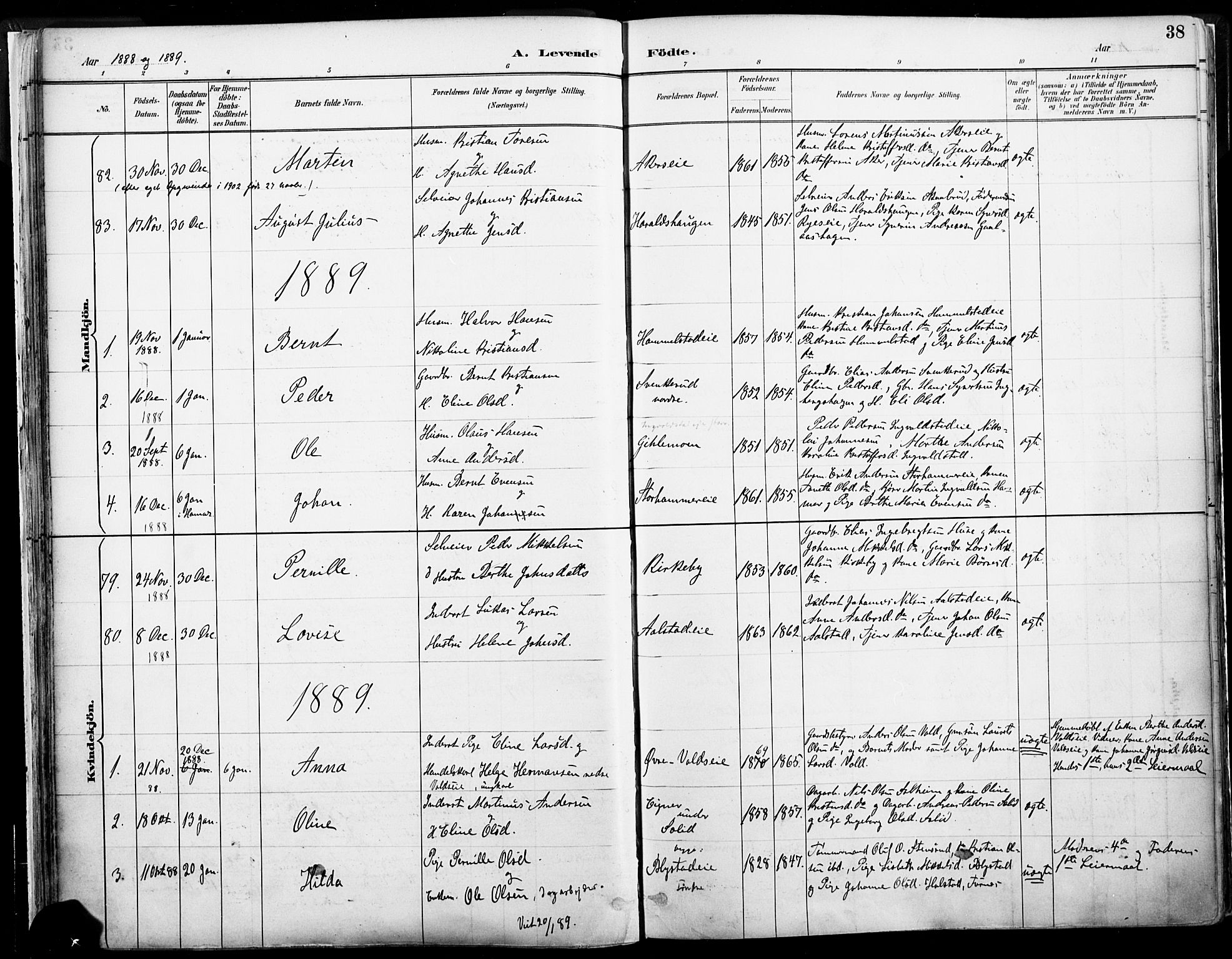 Vang prestekontor, Hedmark, SAH/PREST-008/H/Ha/Haa/L0019A: Parish register (official) no. 19, 1886-1900, p. 38