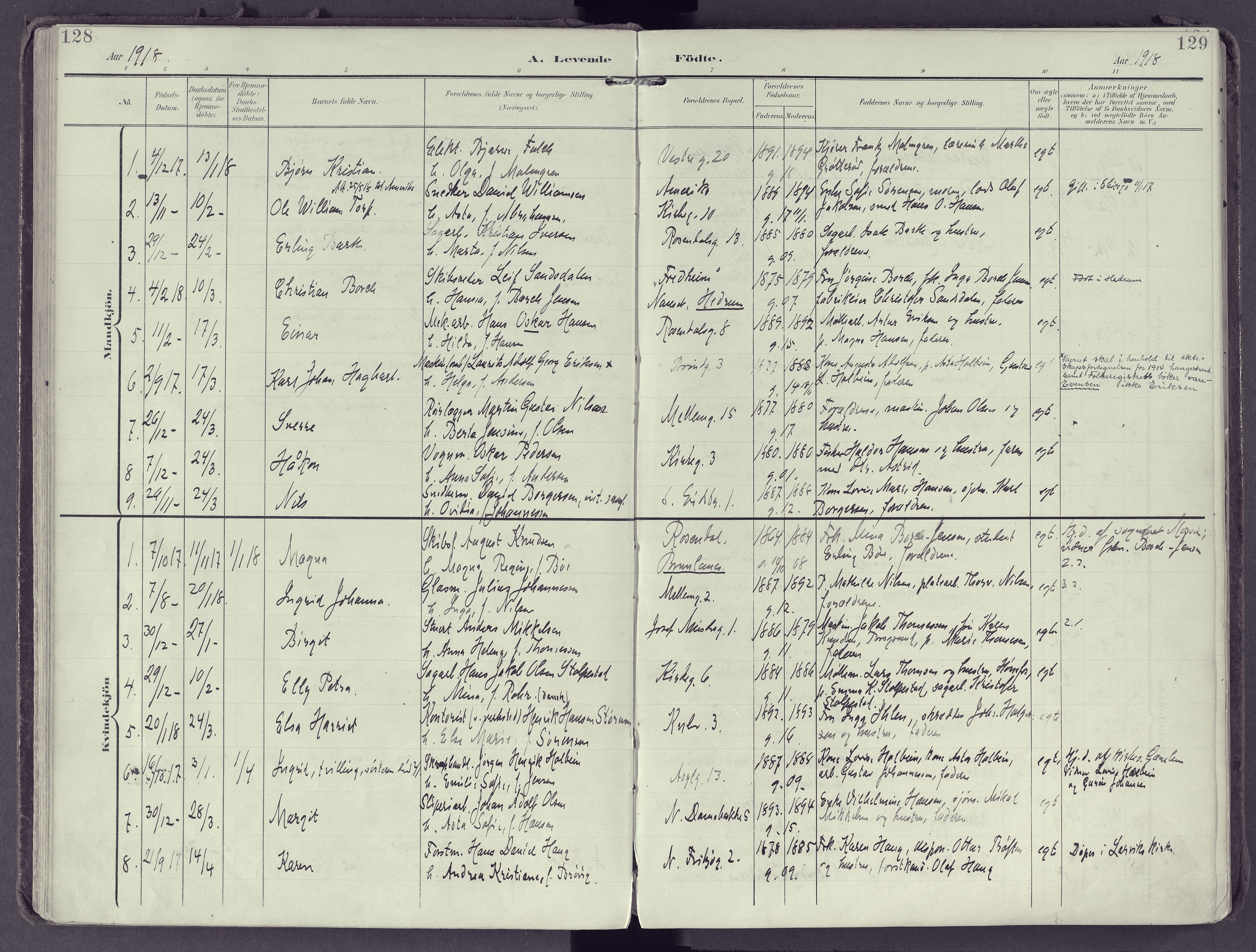 Larvik kirkebøker, AV/SAKO-A-352/F/Fb/L0005: Parish register (official) no. II 5, 1903-1925, p. 128-129