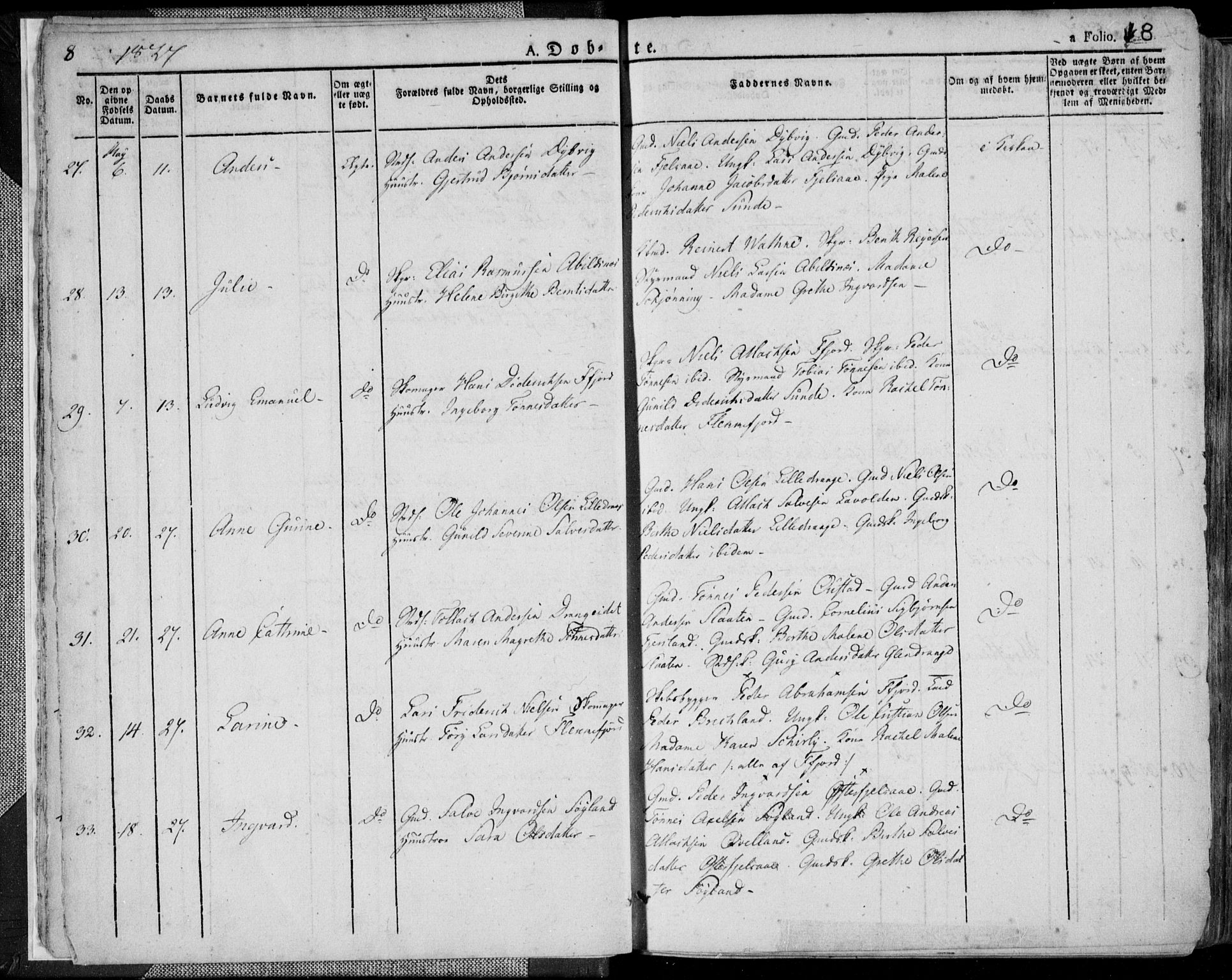 Flekkefjord sokneprestkontor, AV/SAK-1111-0012/F/Fa/Fac/L0003: Parish register (official) no. A 3, 1826-1841, p. 8