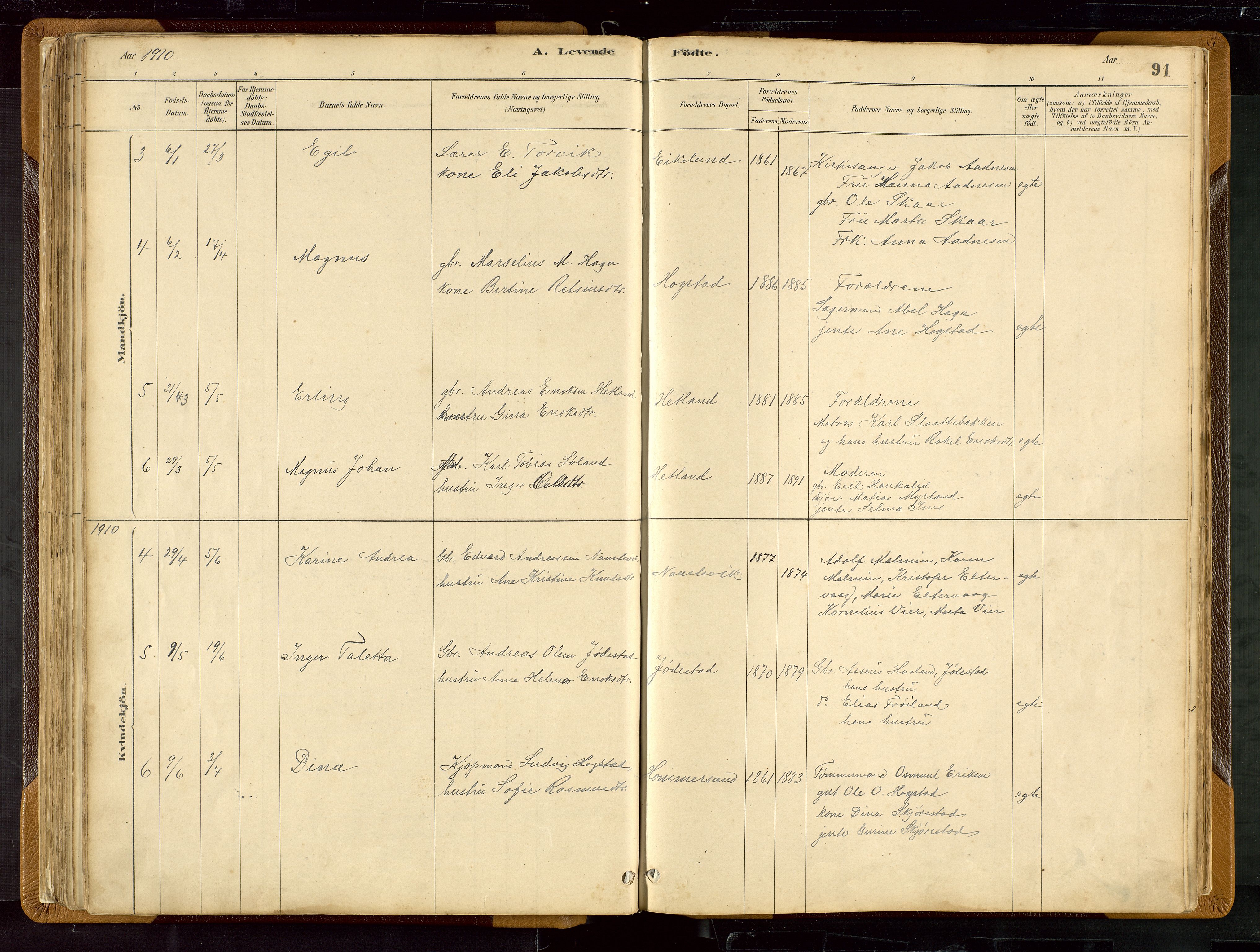Hetland sokneprestkontor, SAST/A-101826/30/30BB/L0007: Parish register (copy) no. B 7, 1878-1910, p. 91