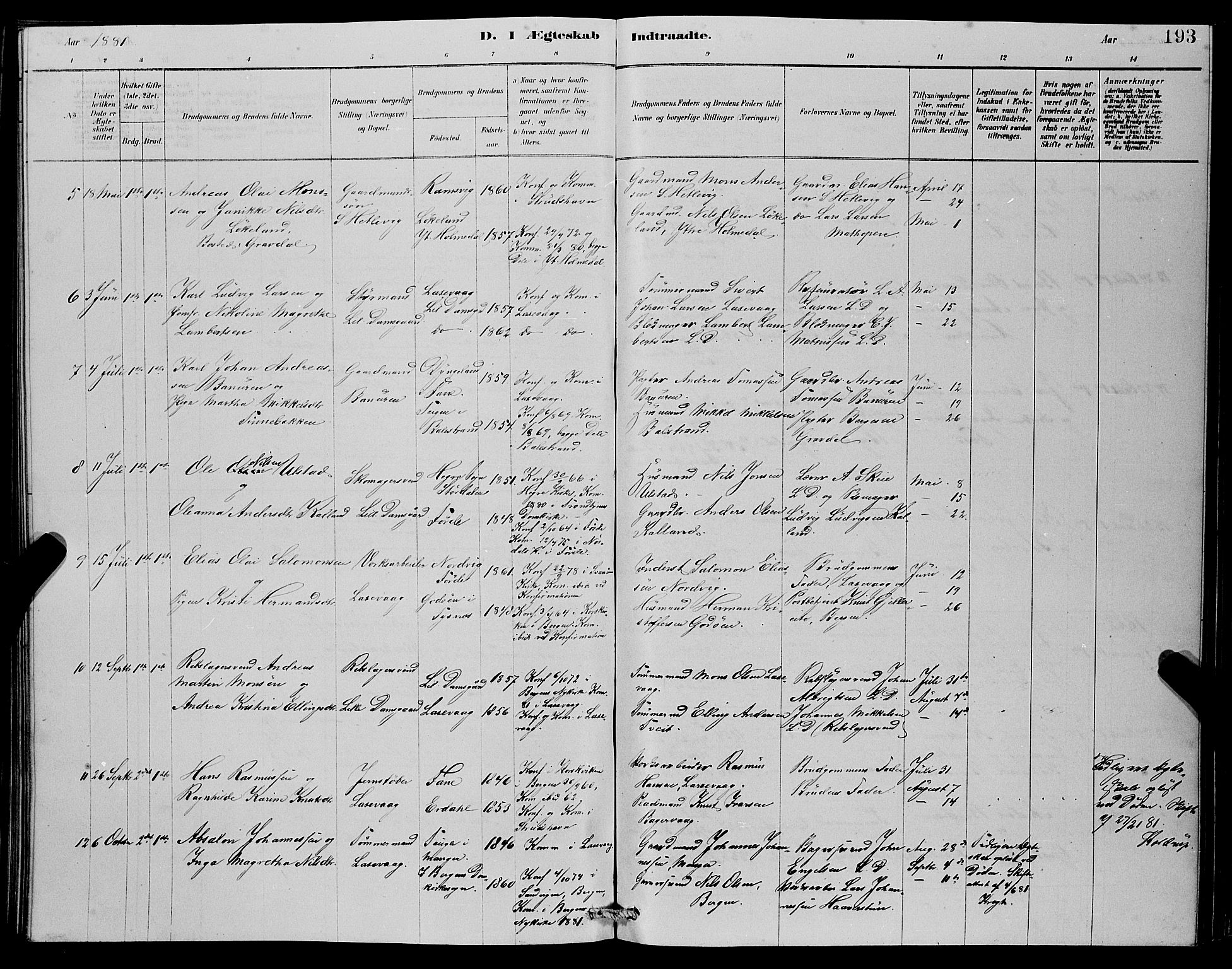 Laksevåg Sokneprestembete, SAB/A-76501/H/Ha/Hab/Haba/L0002: Parish register (copy) no. A 2, 1877-1887, p. 193