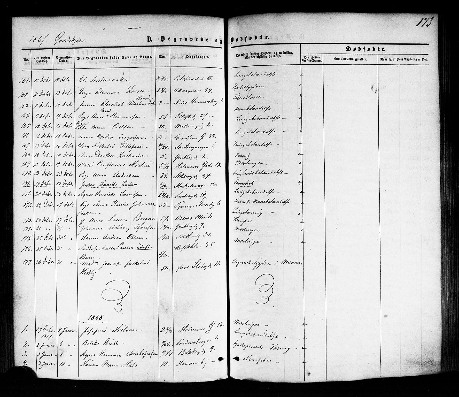 Trefoldighet prestekontor Kirkebøker, AV/SAO-A-10882/F/Fd/L0001: Parish register (official) no. IV 1, 1858-1877, p. 173