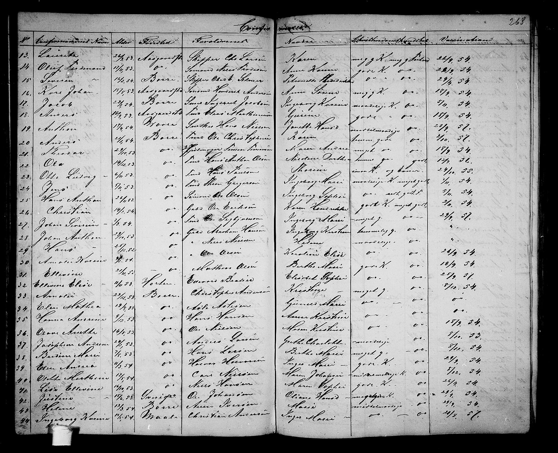 Borre kirkebøker, SAKO/A-338/G/Ga/L0002: Parish register (copy) no. I 2, 1852-1871, p. 268