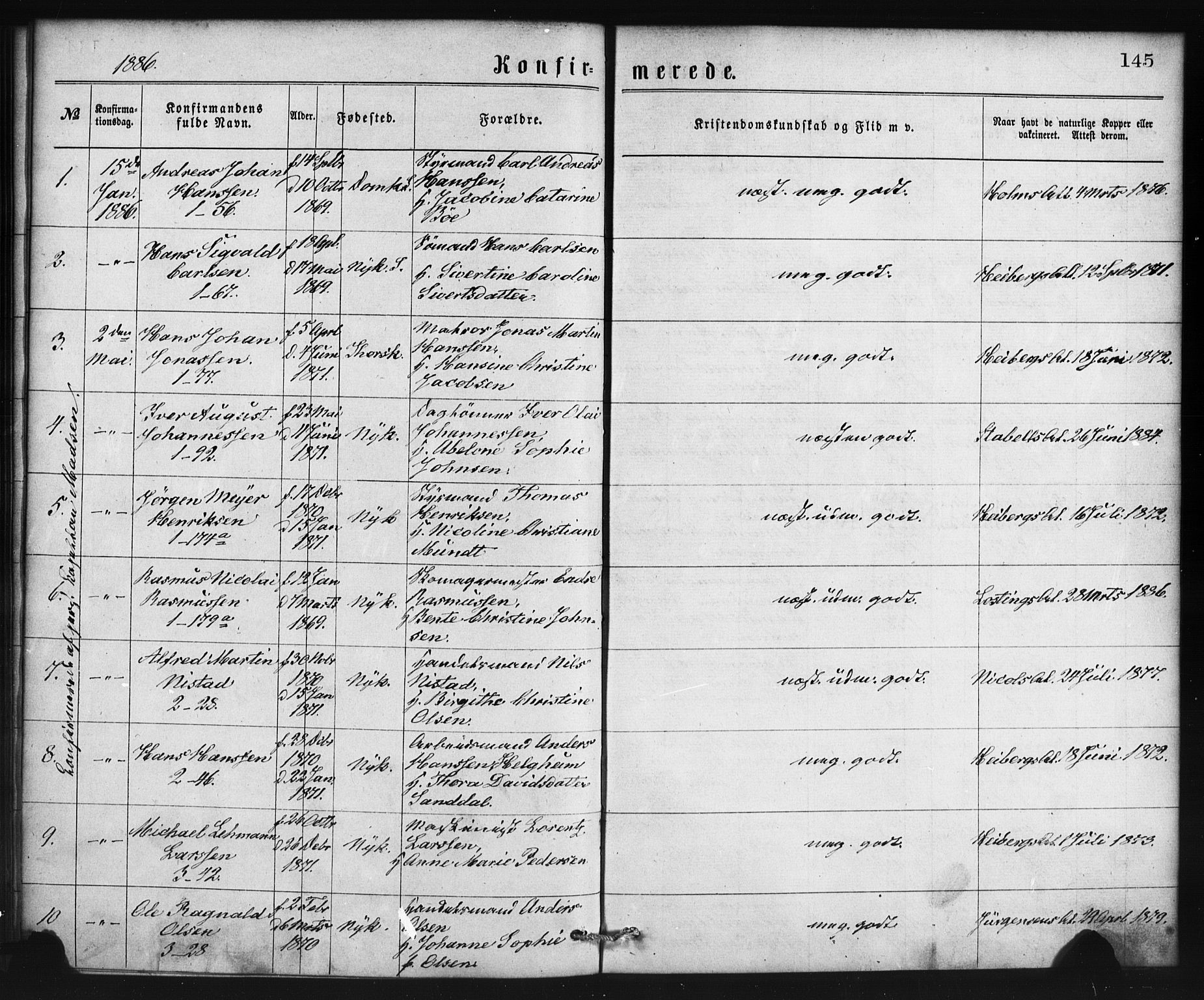 Nykirken Sokneprestembete, SAB/A-77101/H/Haa/L0025: Parish register (official) no. C 4, 1870-1886, p. 145