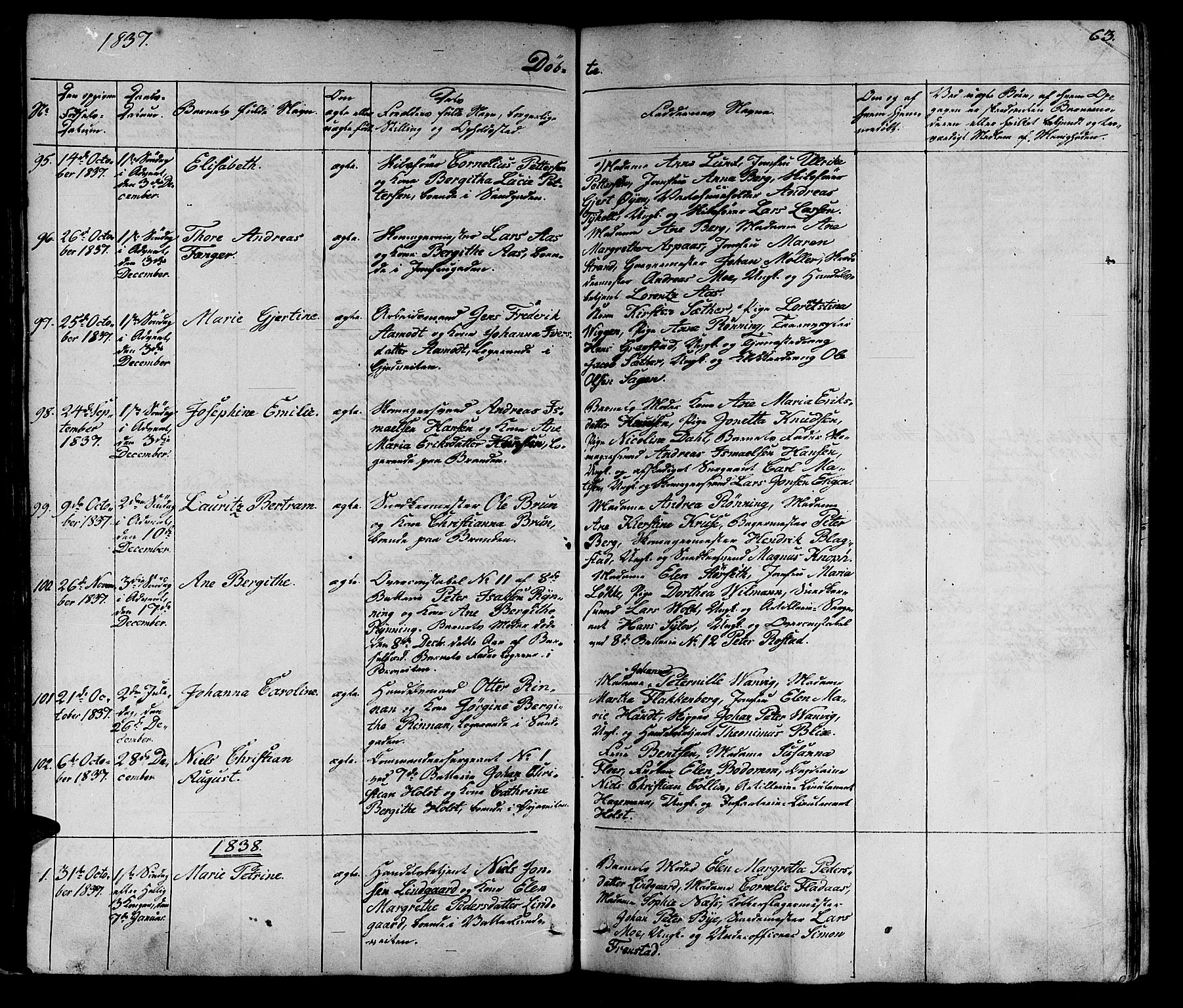 Ministerialprotokoller, klokkerbøker og fødselsregistre - Sør-Trøndelag, SAT/A-1456/602/L0136: Parish register (copy) no. 602C04, 1833-1845, p. 63