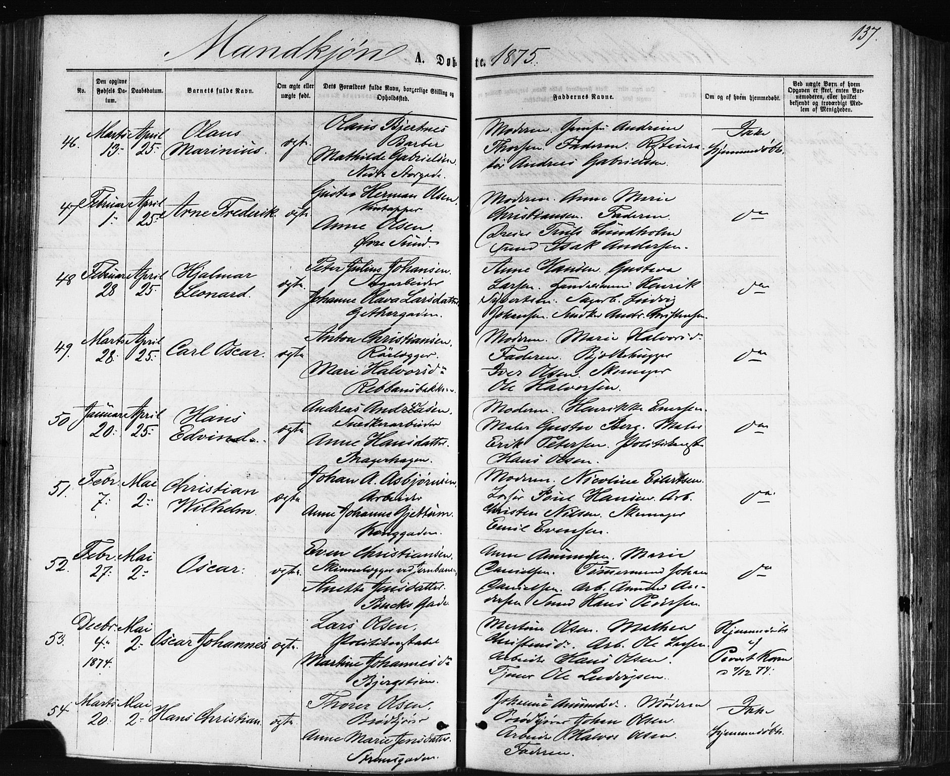 Bragernes kirkebøker, SAKO/A-6/F/Fb/L0004: Parish register (official) no. II 4, 1869-1875, p. 137