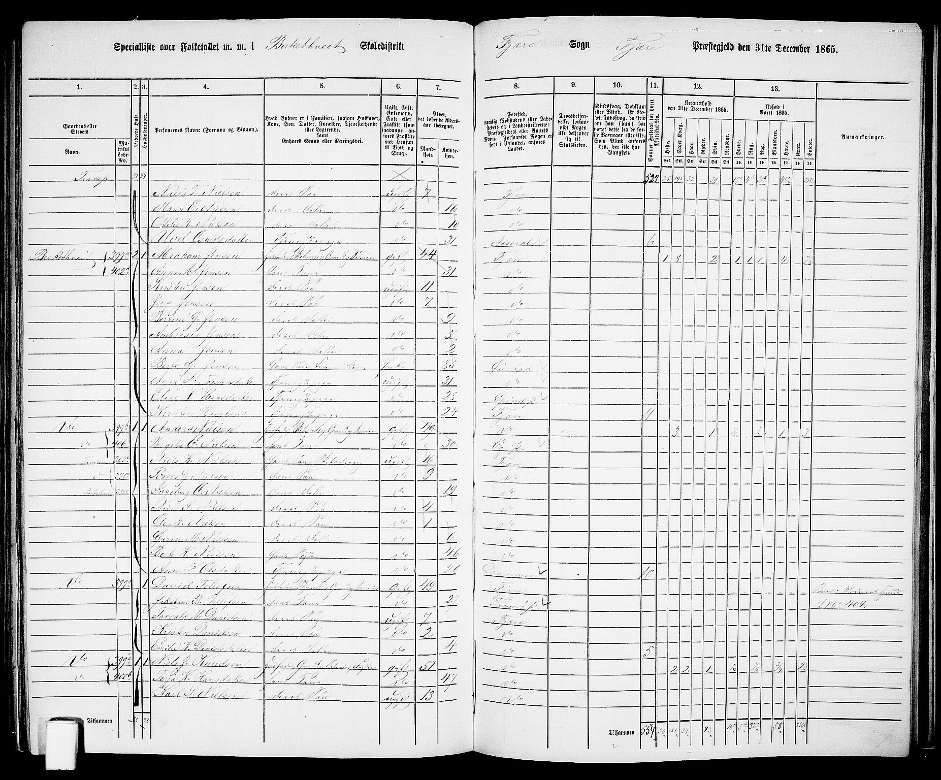 RA, 1865 census for Fjære/Fjære, 1865, p. 148