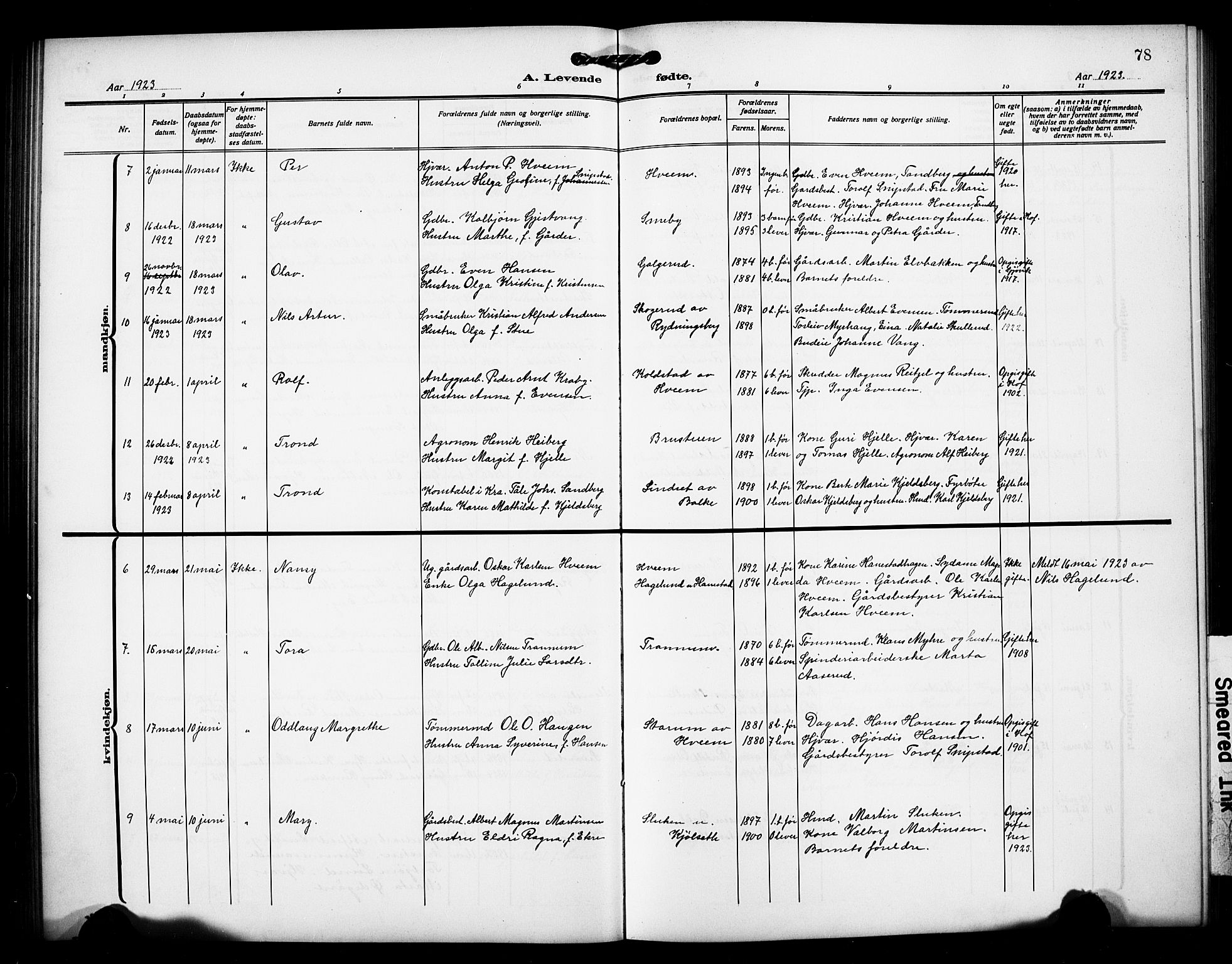 Østre Toten prestekontor, SAH/PREST-104/H/Ha/Hab/L0008: Parish register (copy) no. 8, 1913-1929, p. 78