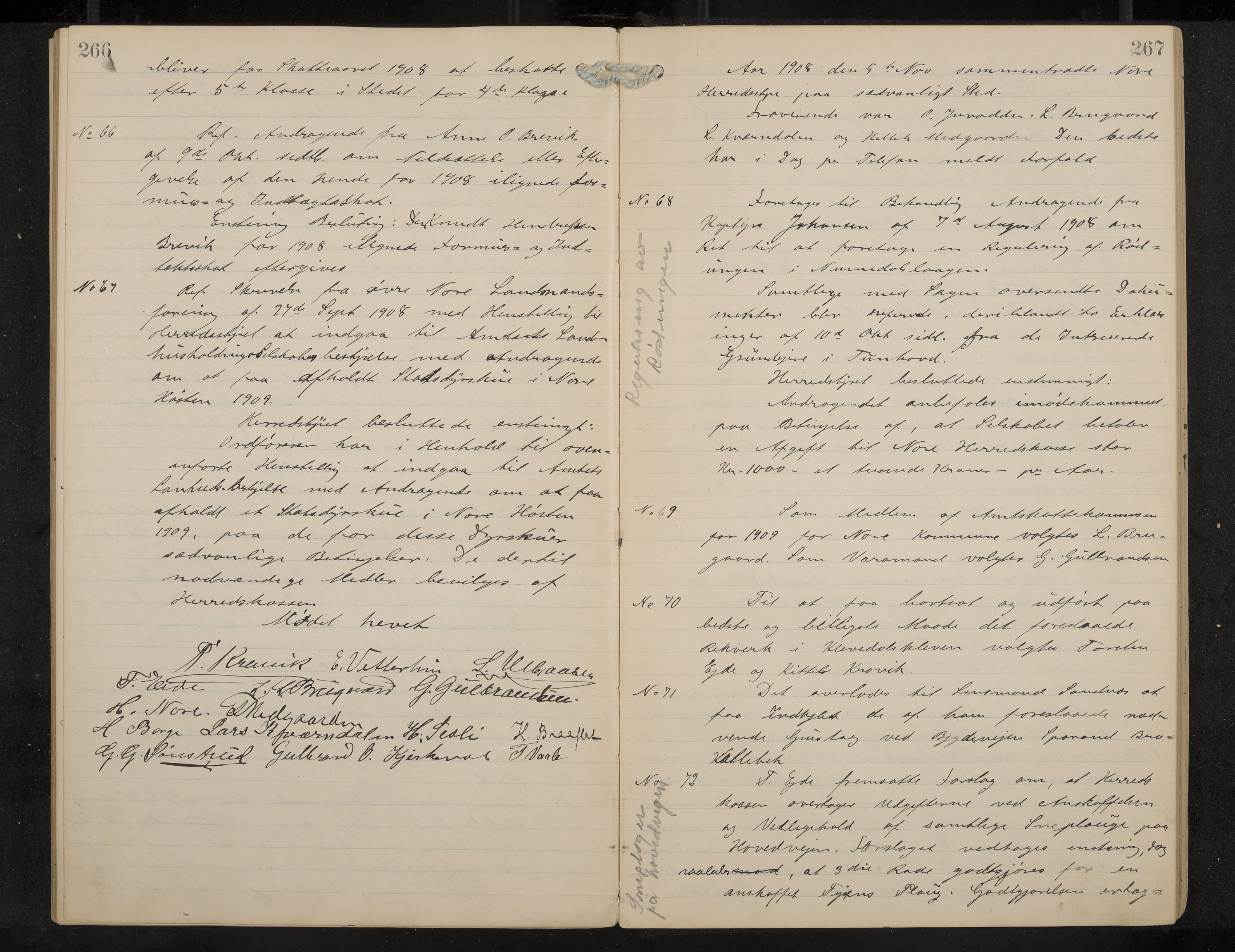 Nore formannskap og sentraladministrasjon, IKAK/0633021-2/A/Aa/L0001: Møtebok, 1901-1911, p. 266-267