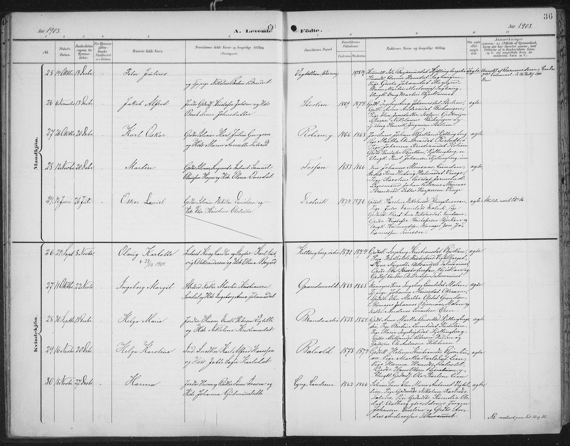 Ministerialprotokoller, klokkerbøker og fødselsregistre - Nord-Trøndelag, SAT/A-1458/701/L0011: Parish register (official) no. 701A11, 1899-1915, p. 36