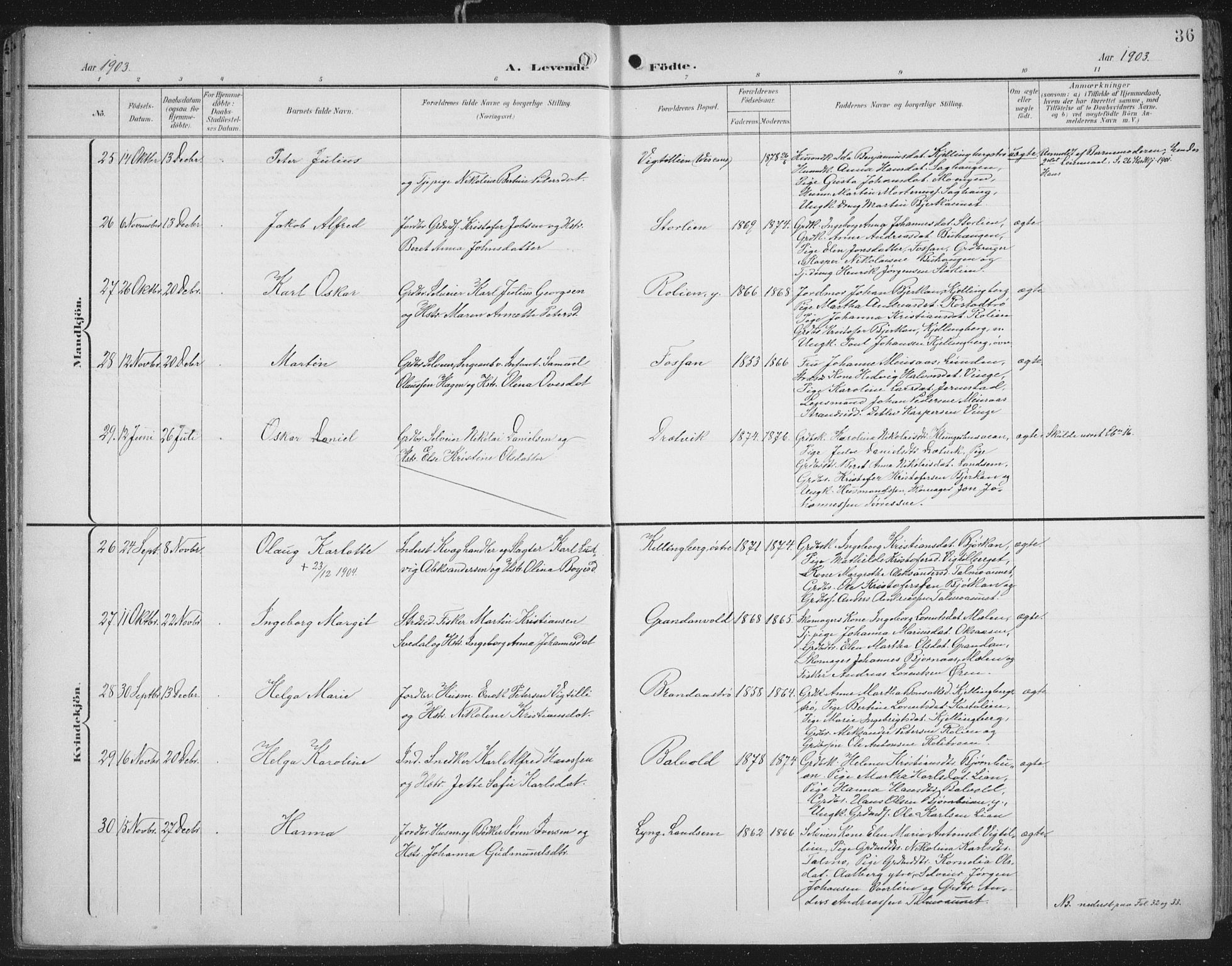 Ministerialprotokoller, klokkerbøker og fødselsregistre - Nord-Trøndelag, AV/SAT-A-1458/701/L0011: Parish register (official) no. 701A11, 1899-1915, p. 36