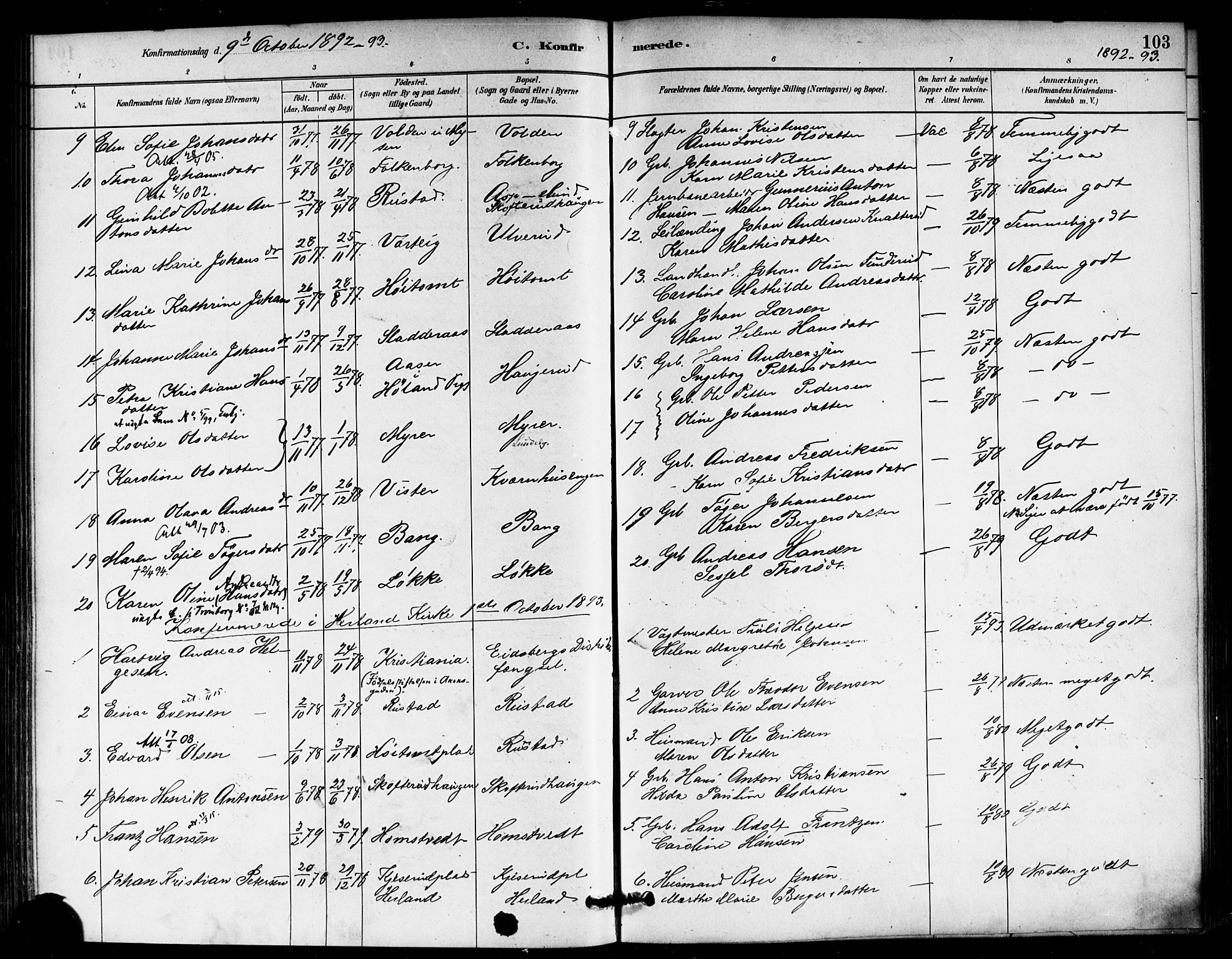 Eidsberg prestekontor Kirkebøker, SAO/A-10905/F/Fb/L0001: Parish register (official) no. II 1, 1879-1900, p. 103