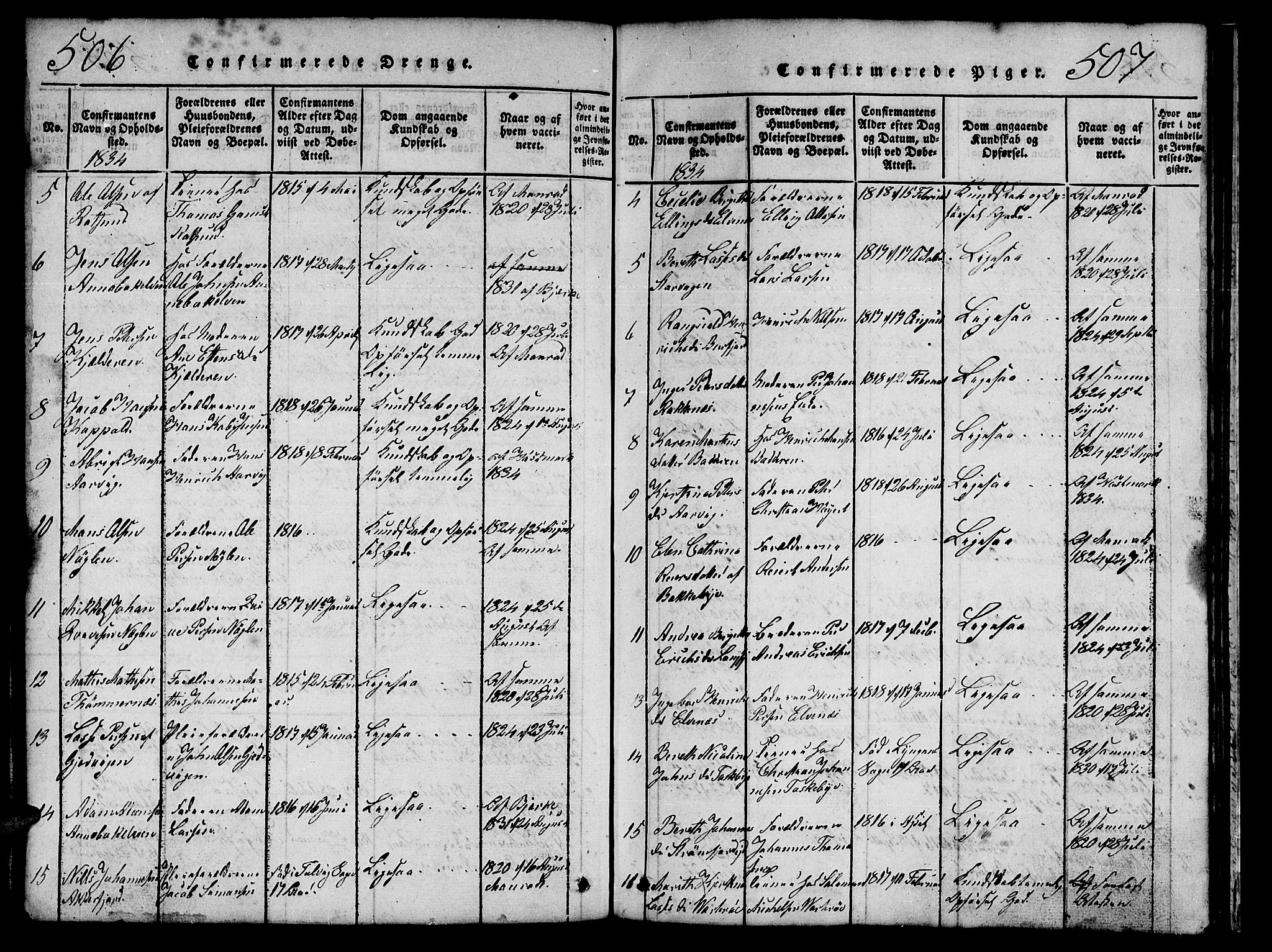 Skjervøy sokneprestkontor, AV/SATØ-S-1300/H/Ha/Hab/L0001klokker: Parish register (copy) no. 1, 1825-1838, p. 506-507