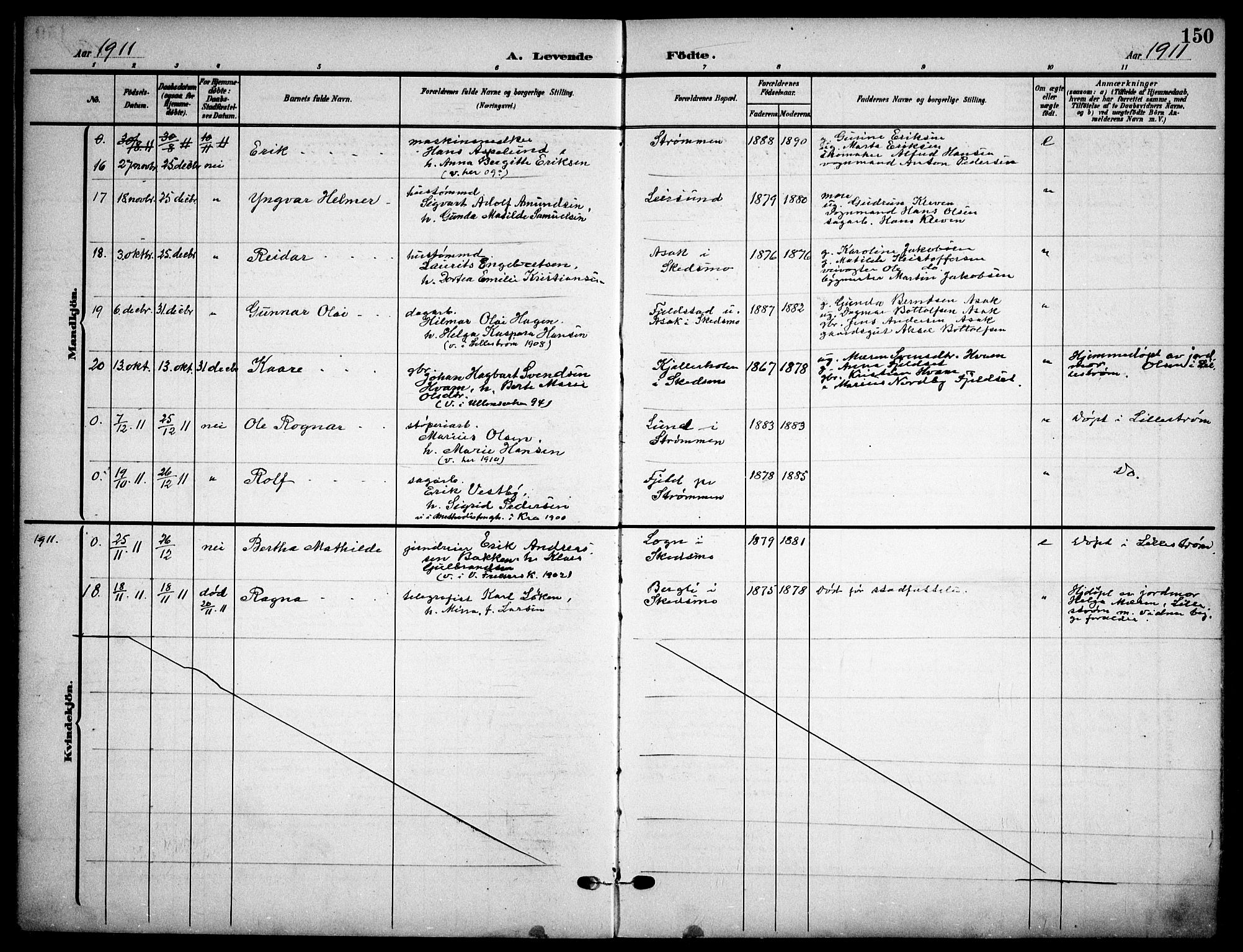 Skedsmo prestekontor Kirkebøker, AV/SAO-A-10033a/F/Fa/L0015: Parish register (official) no. I 15, 1902-1917, p. 150