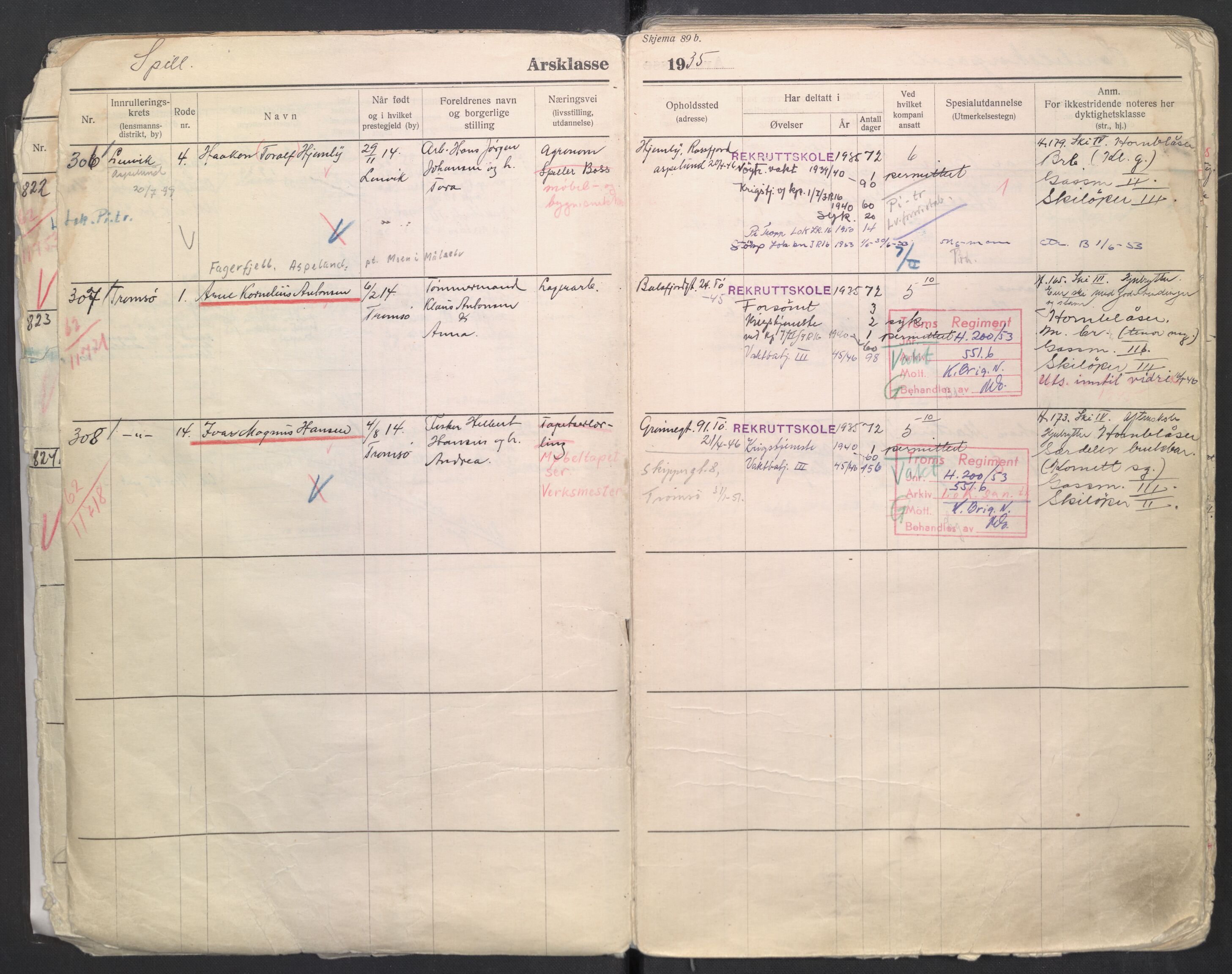 Forsvaret, Troms infanteriregiment nr. 16, AV/RA-RAFA-3146/P/Pa/L0006/0008: Ruller / Rulle for regimentets menige mannskaper, årsklasse 1935, 1935, p. 4