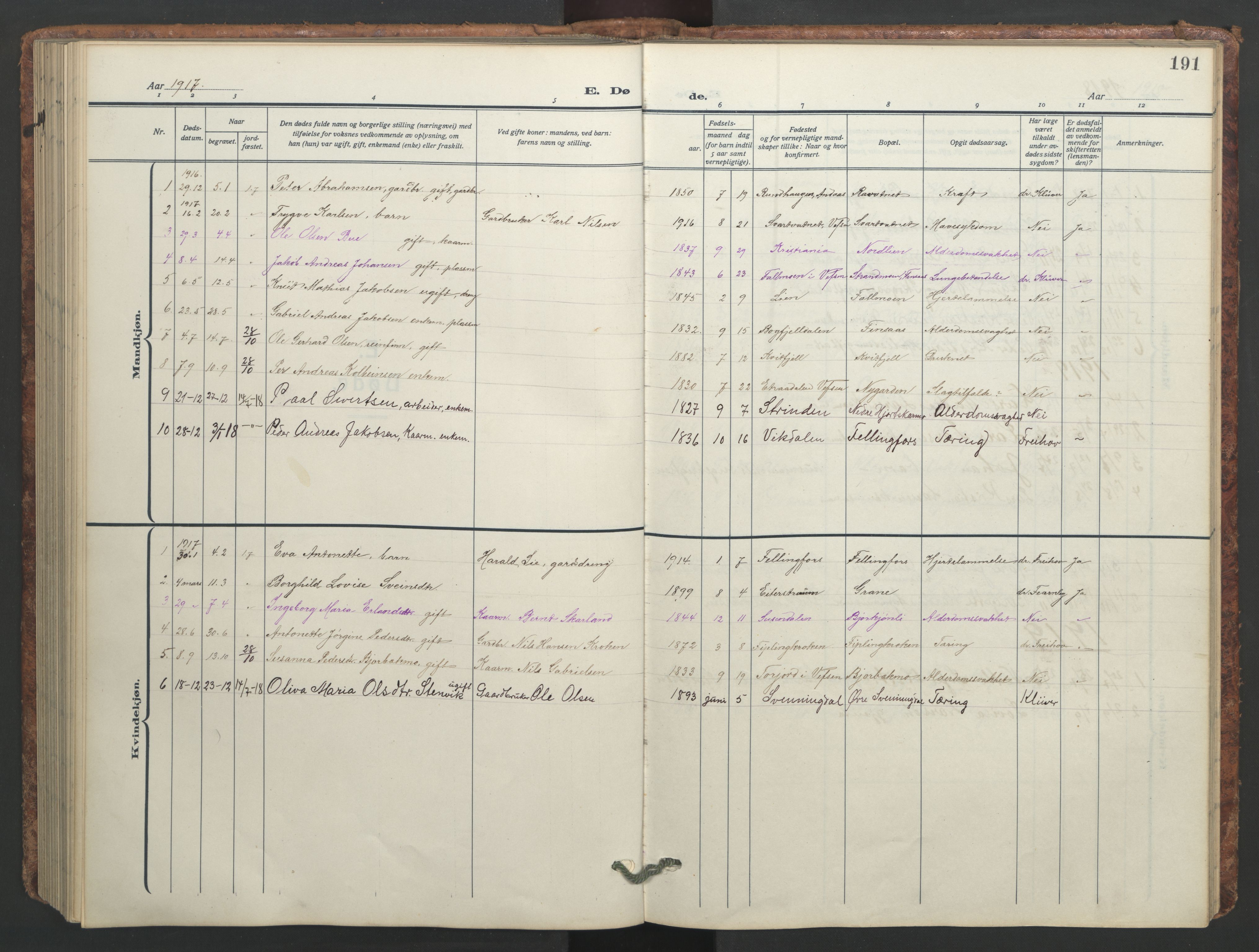 Ministerialprotokoller, klokkerbøker og fødselsregistre - Nordland, AV/SAT-A-1459/824/L0341: Parish register (copy) no. 824C01, 1916-1957, p. 191