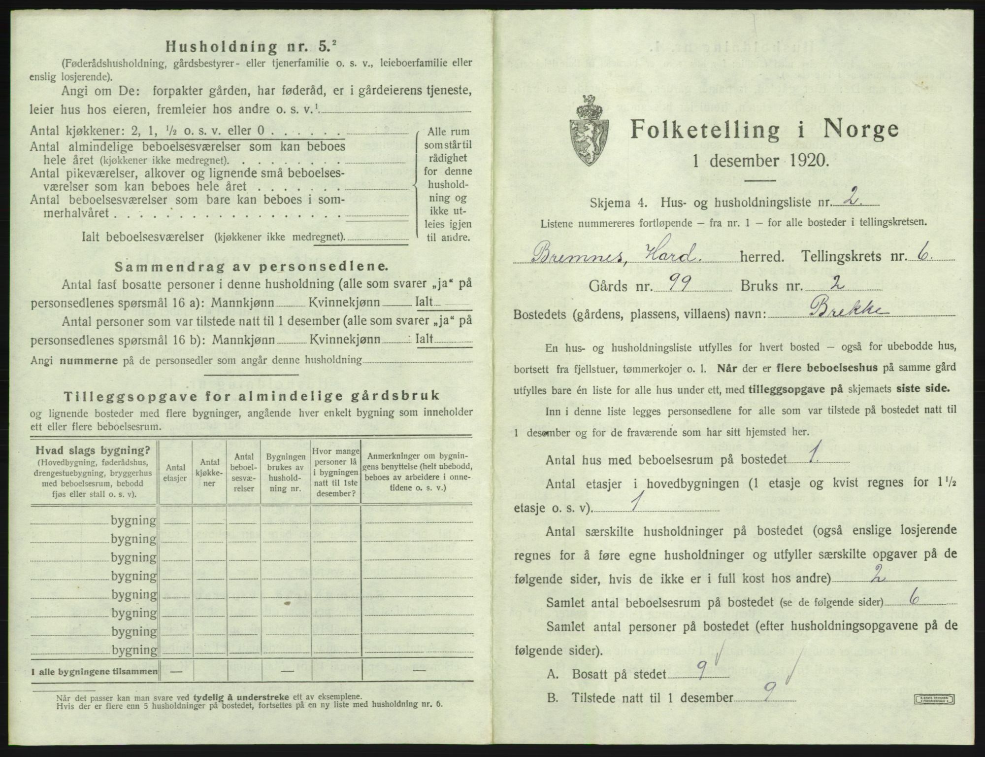 SAB, 1920 census for Bremnes, 1920, p. 364