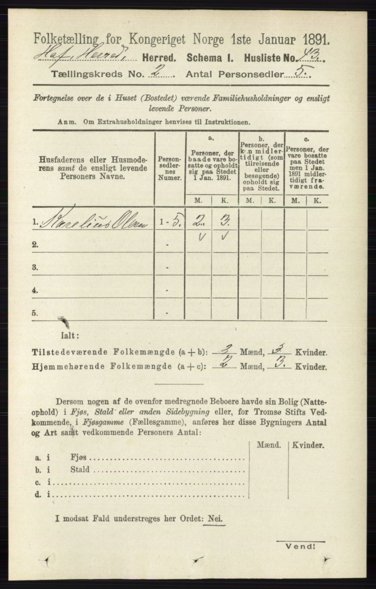 RA, 1891 census for 0424 Hof, 1891, p. 451