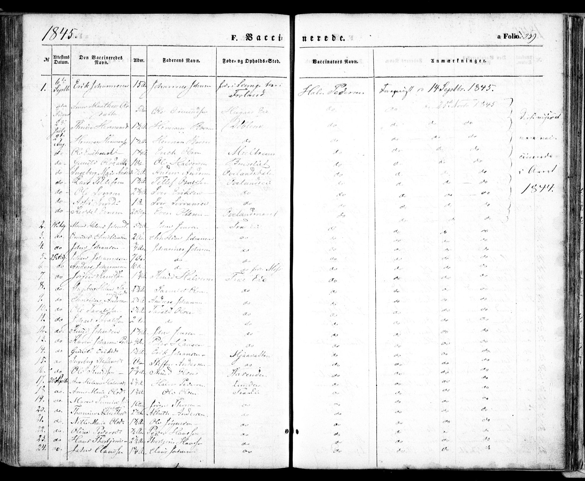 Froland sokneprestkontor, SAK/1111-0013/F/Fa/L0002: Parish register (official) no. A 2, 1845-1863, p. 259