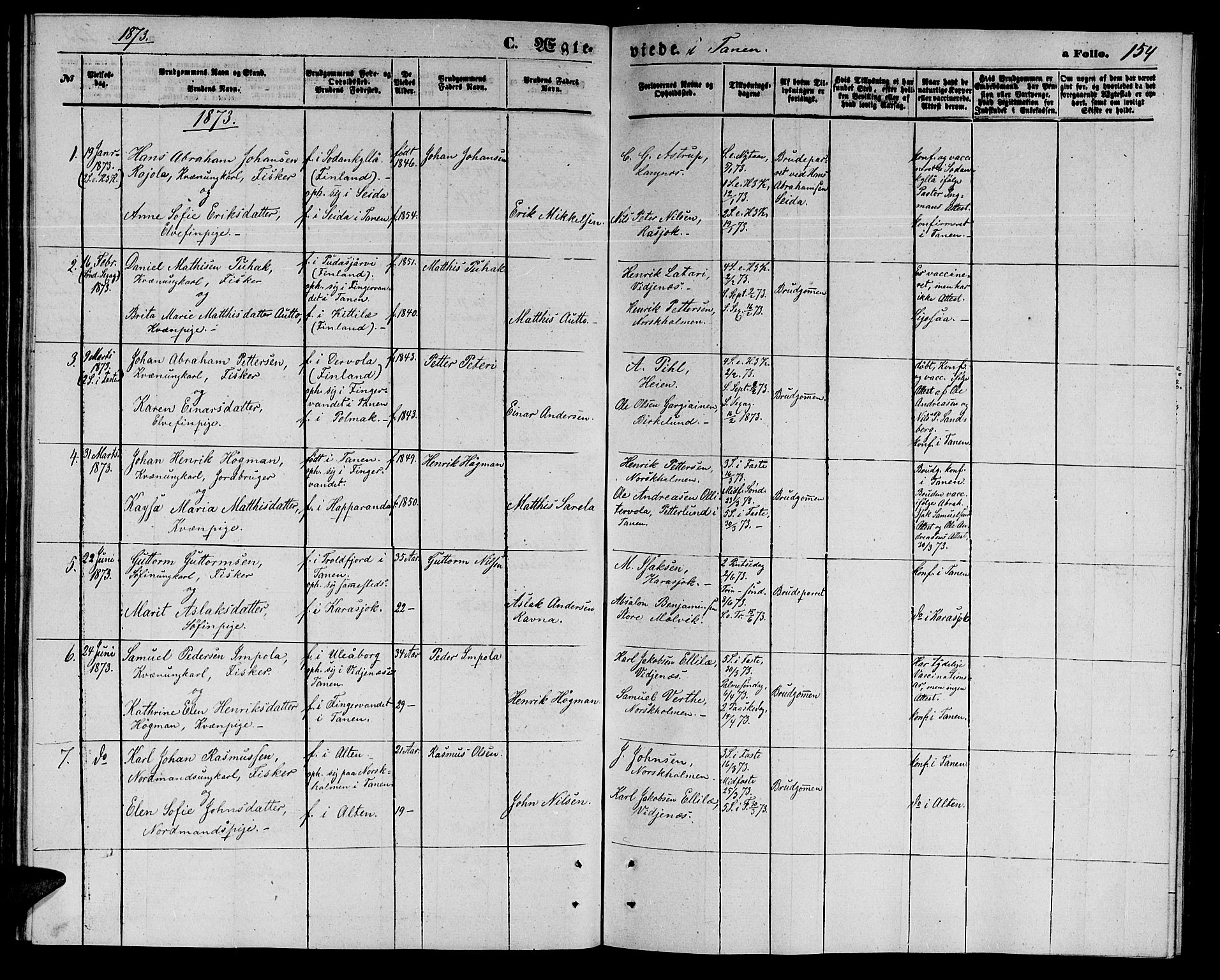 Tana sokneprestkontor, SATØ/S-1334/H/Hb/L0002klokker: Parish register (copy) no. 2 /1, 1866-1877, p. 154