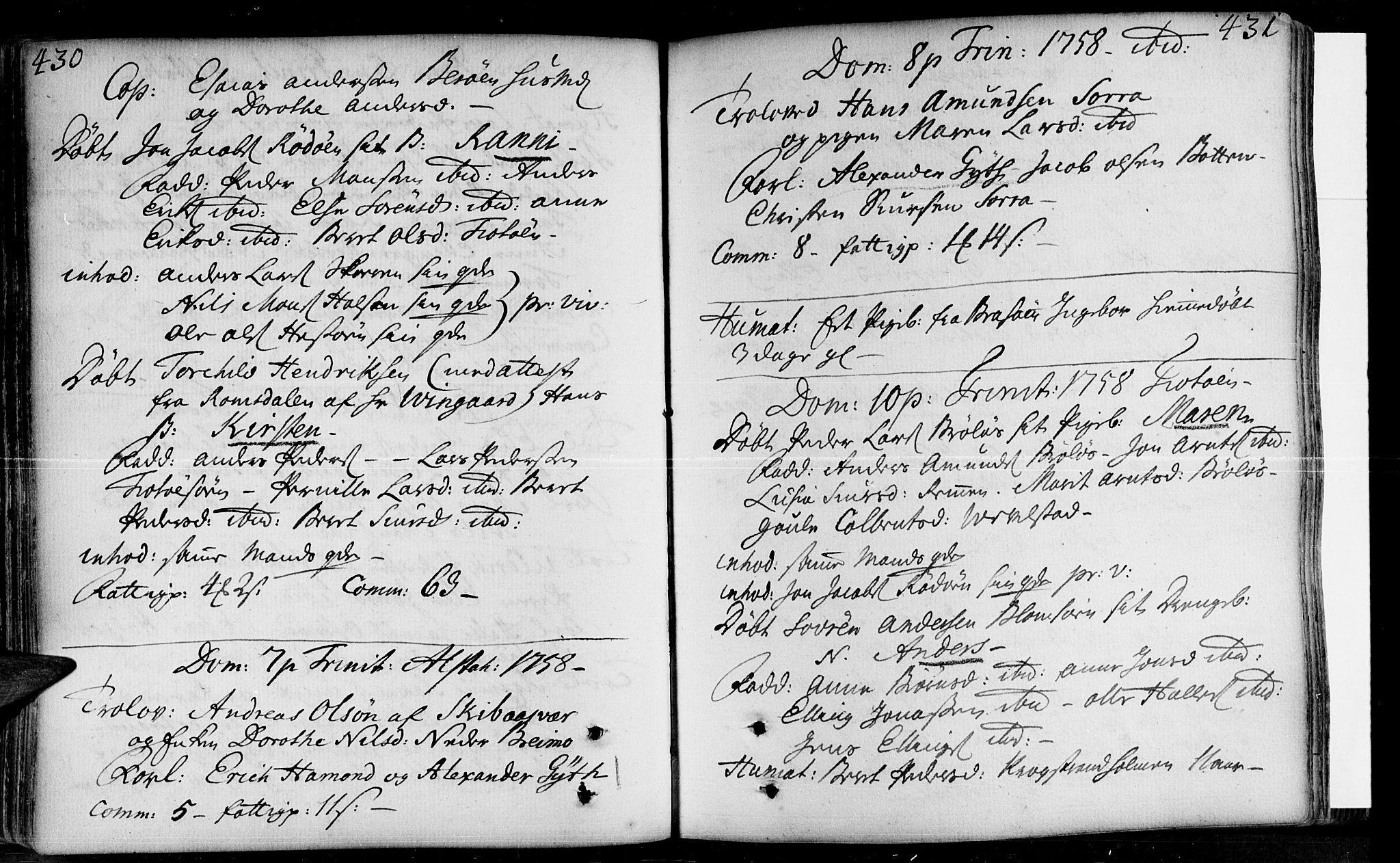 Ministerialprotokoller, klokkerbøker og fødselsregistre - Nordland, SAT/A-1459/830/L0435: Parish register (official) no. 830A04, 1737-1768, p. 430-431
