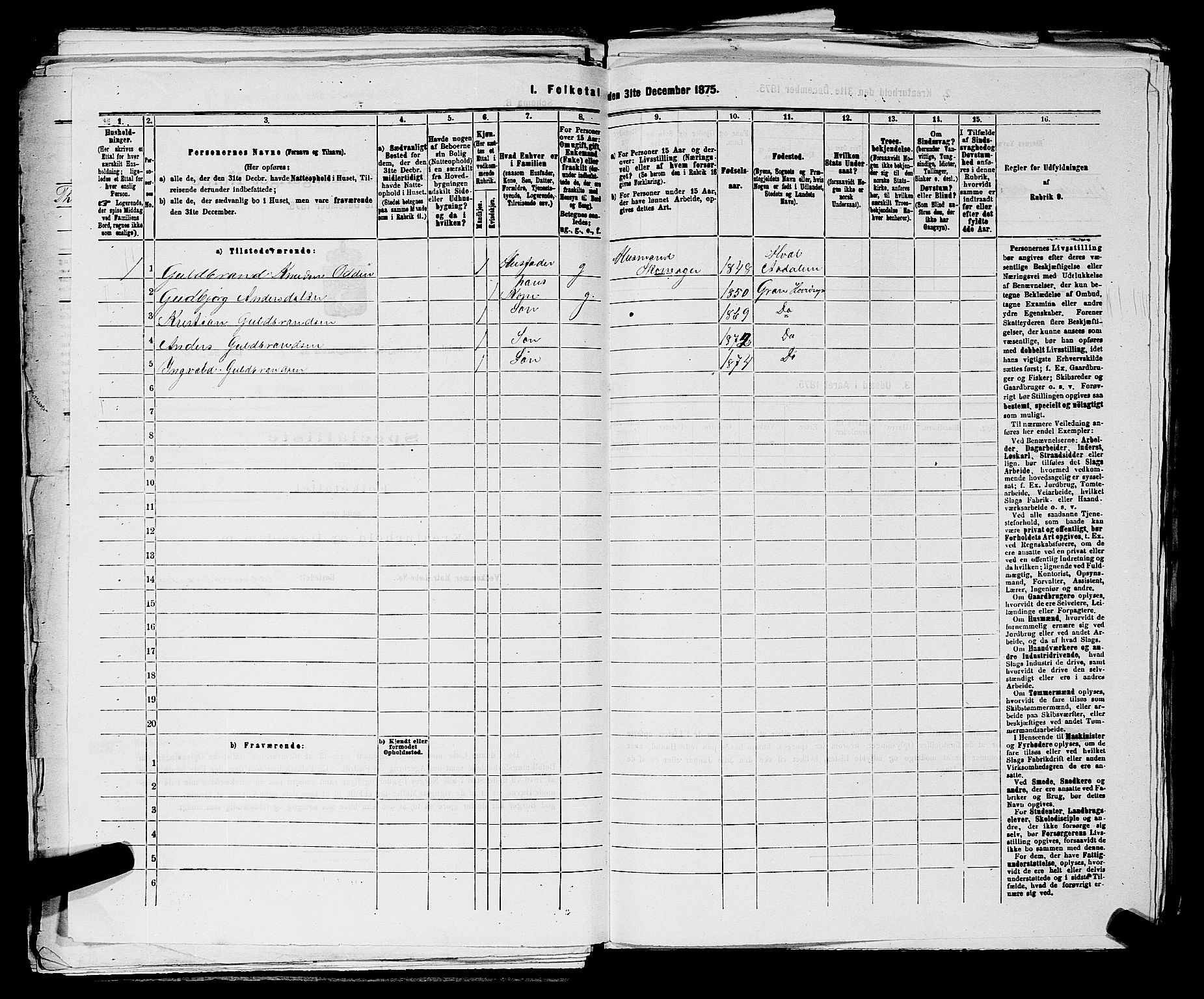 SAKO, 1875 census for 0614P Ådal, 1875, p. 581