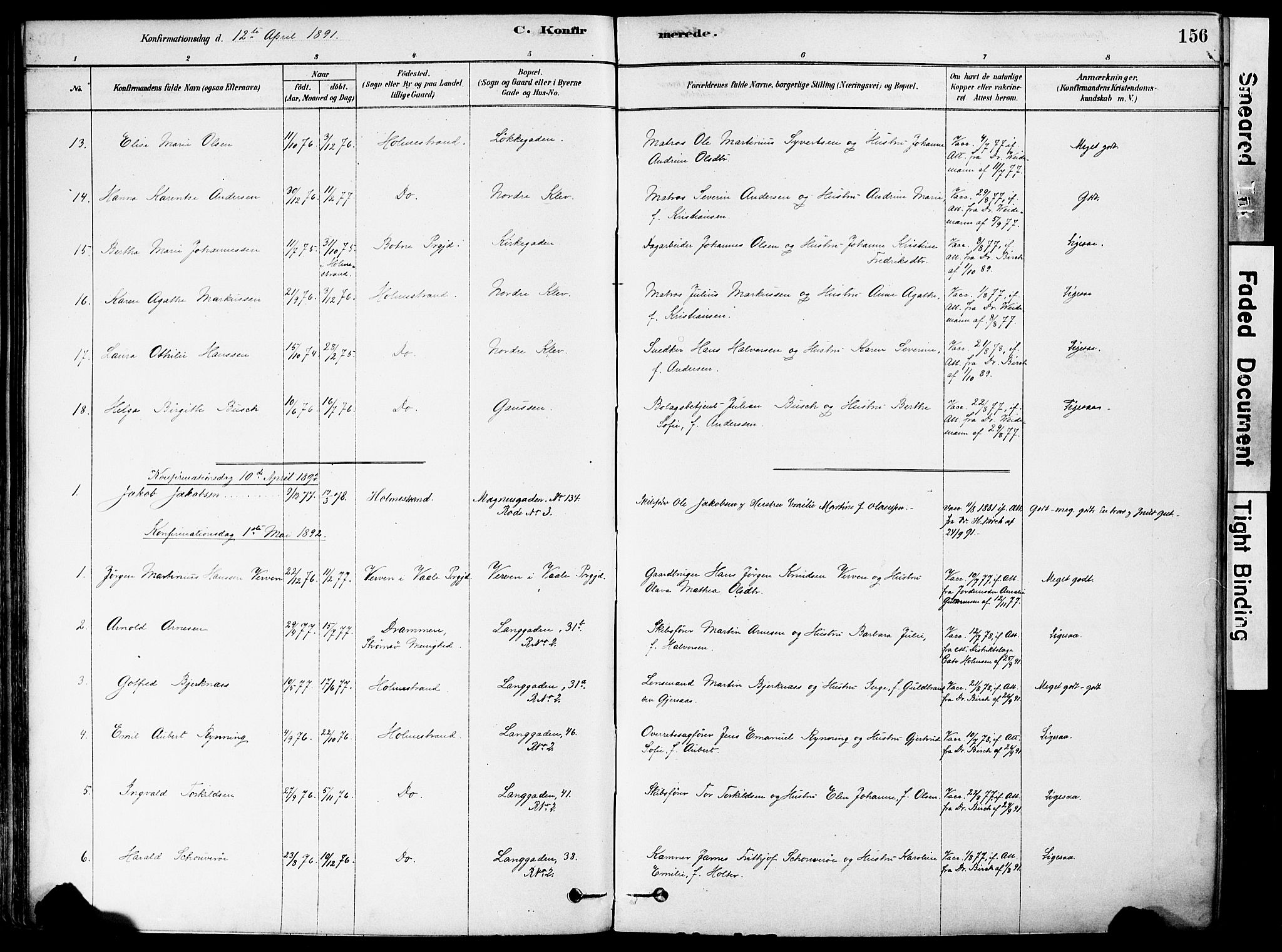 Holmestrand kirkebøker, AV/SAKO-A-346/F/Fa/L0004: Parish register (official) no. 4, 1880-1901, p. 156