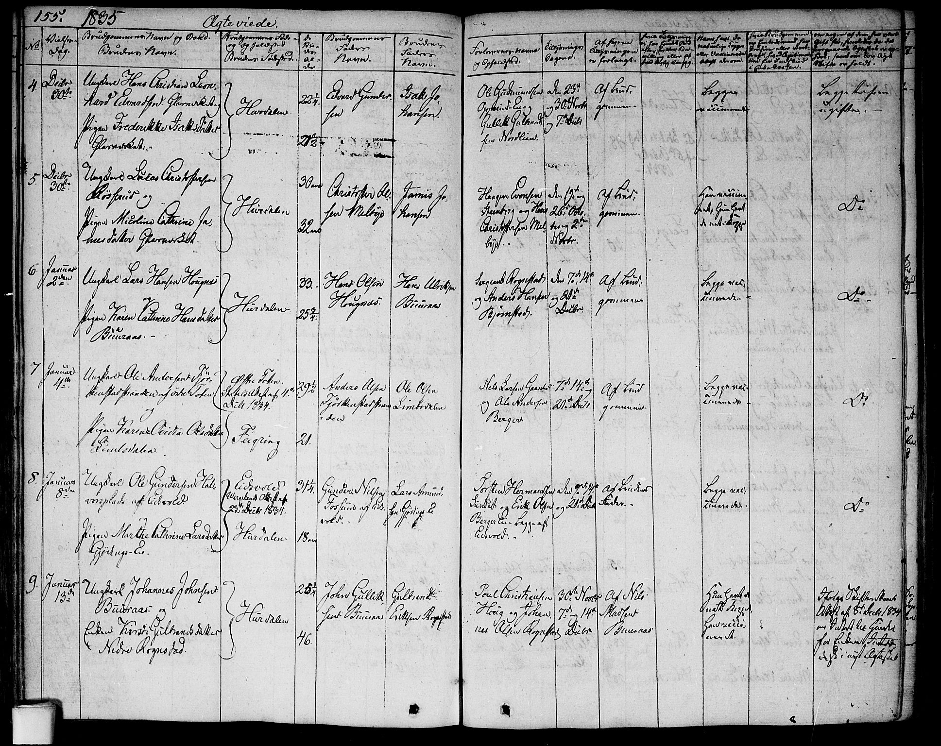 Hurdal prestekontor Kirkebøker, SAO/A-10889/F/Fa/L0004: Parish register (official) no. I 4, 1828-1845, p. 155
