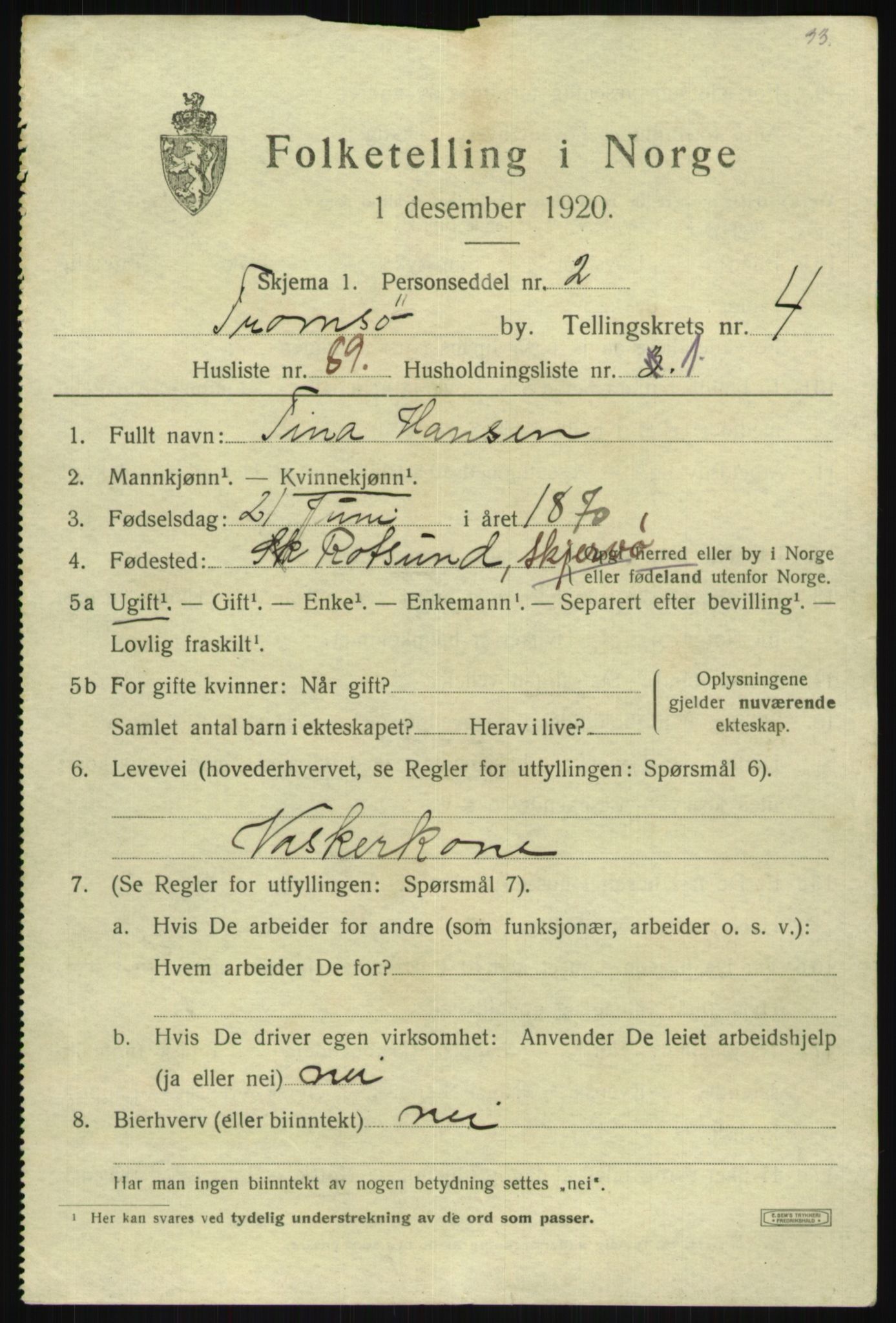 SATØ, 1920 census for Tromsø, 1920, p. 13529