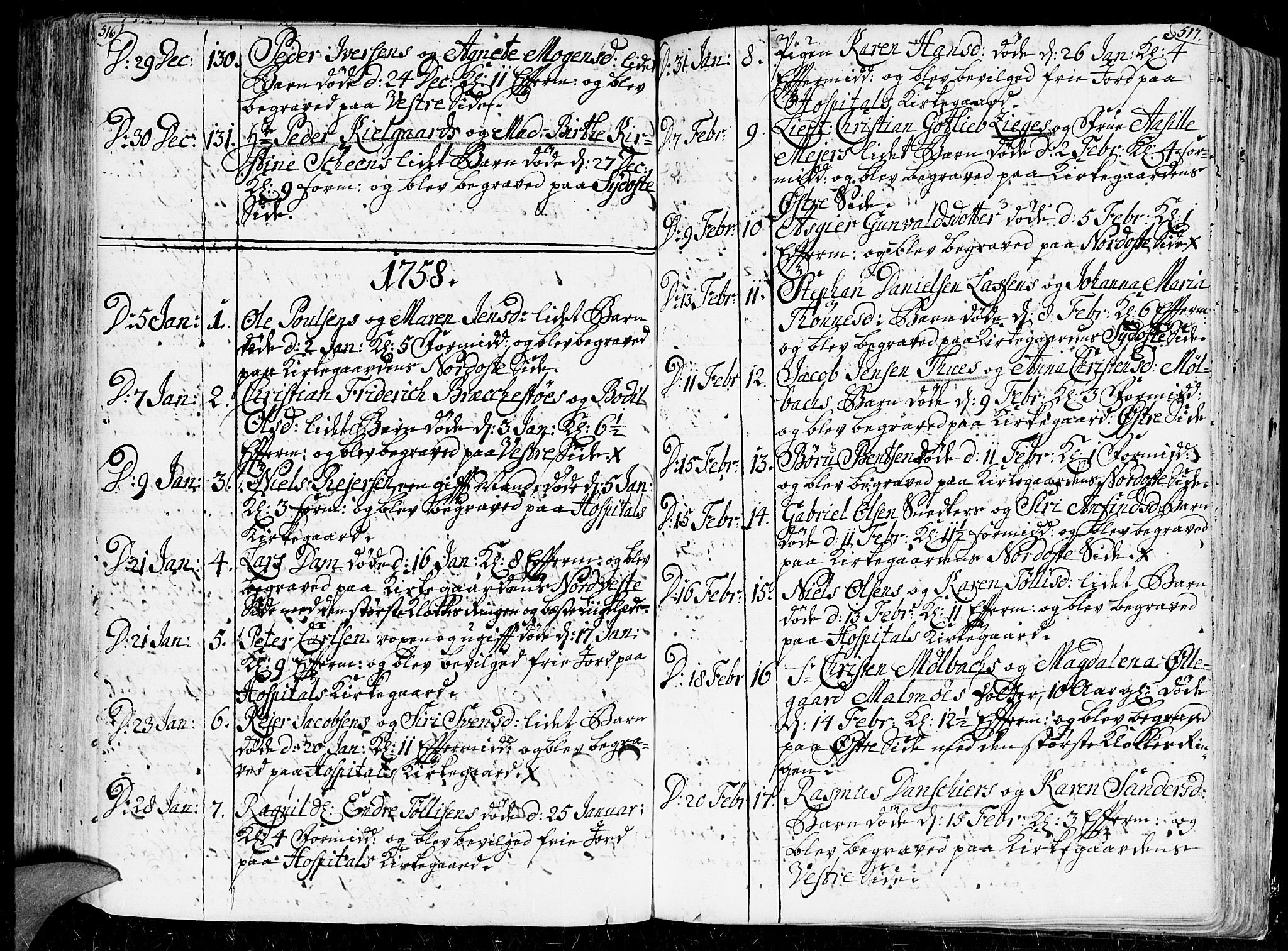 Kristiansand domprosti, SAK/1112-0006/F/Fa/L0001: Parish register (official) no. A 1, 1734-1793, p. 516-517